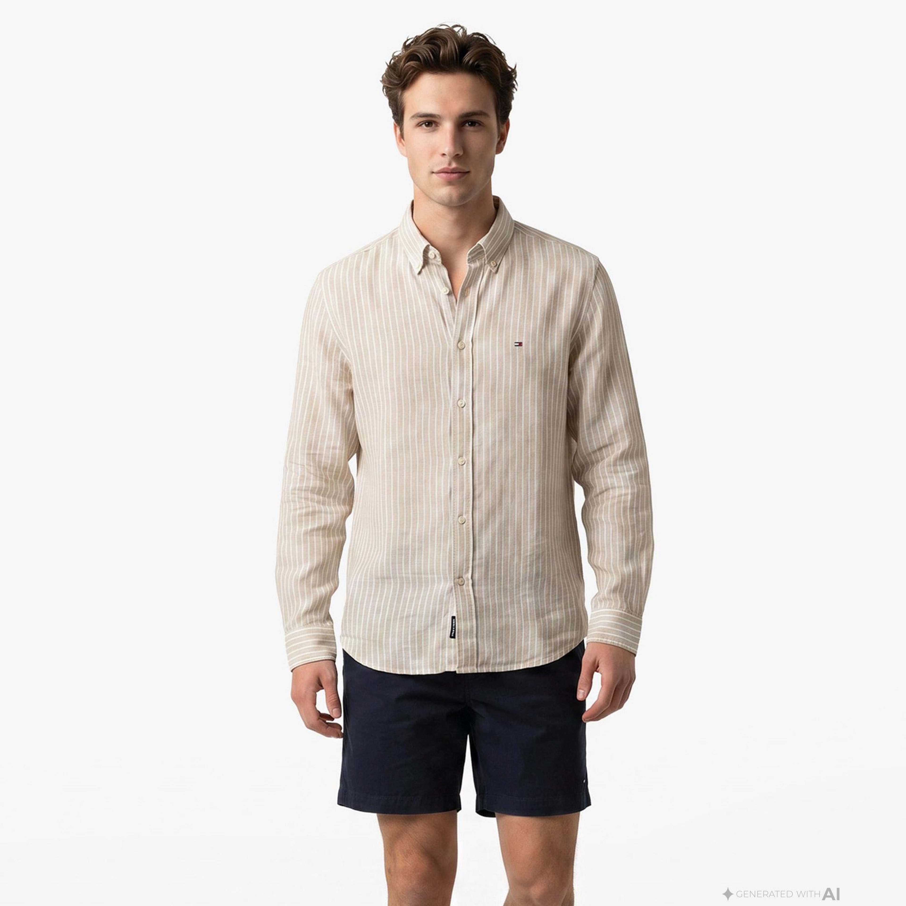 Tommy Hilfiger Seasonal Quality Erkek Kahverengi Keten Gömlek