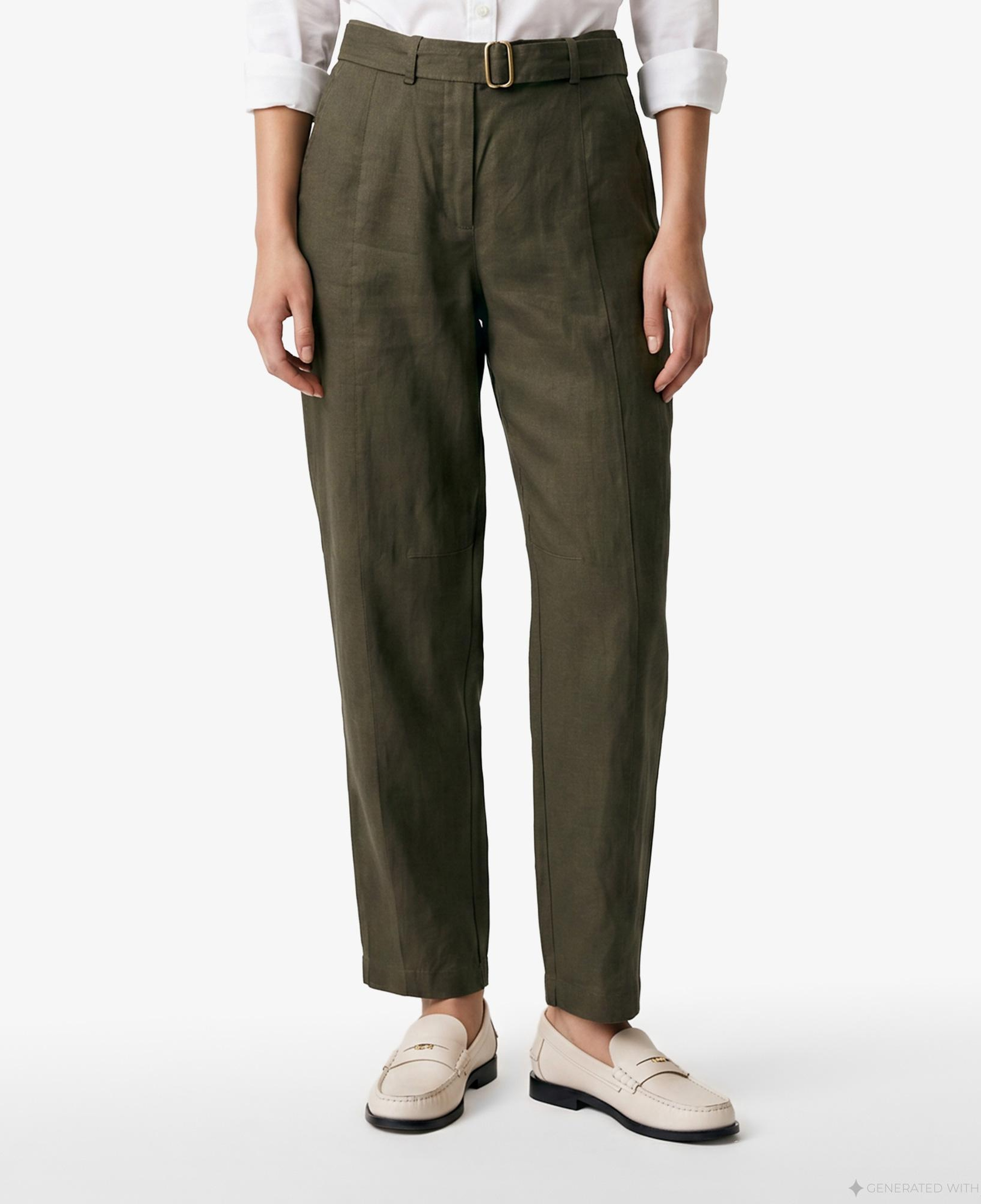 Tommy Hilfiger Utility Kadın Yeşil Keten Pantolon