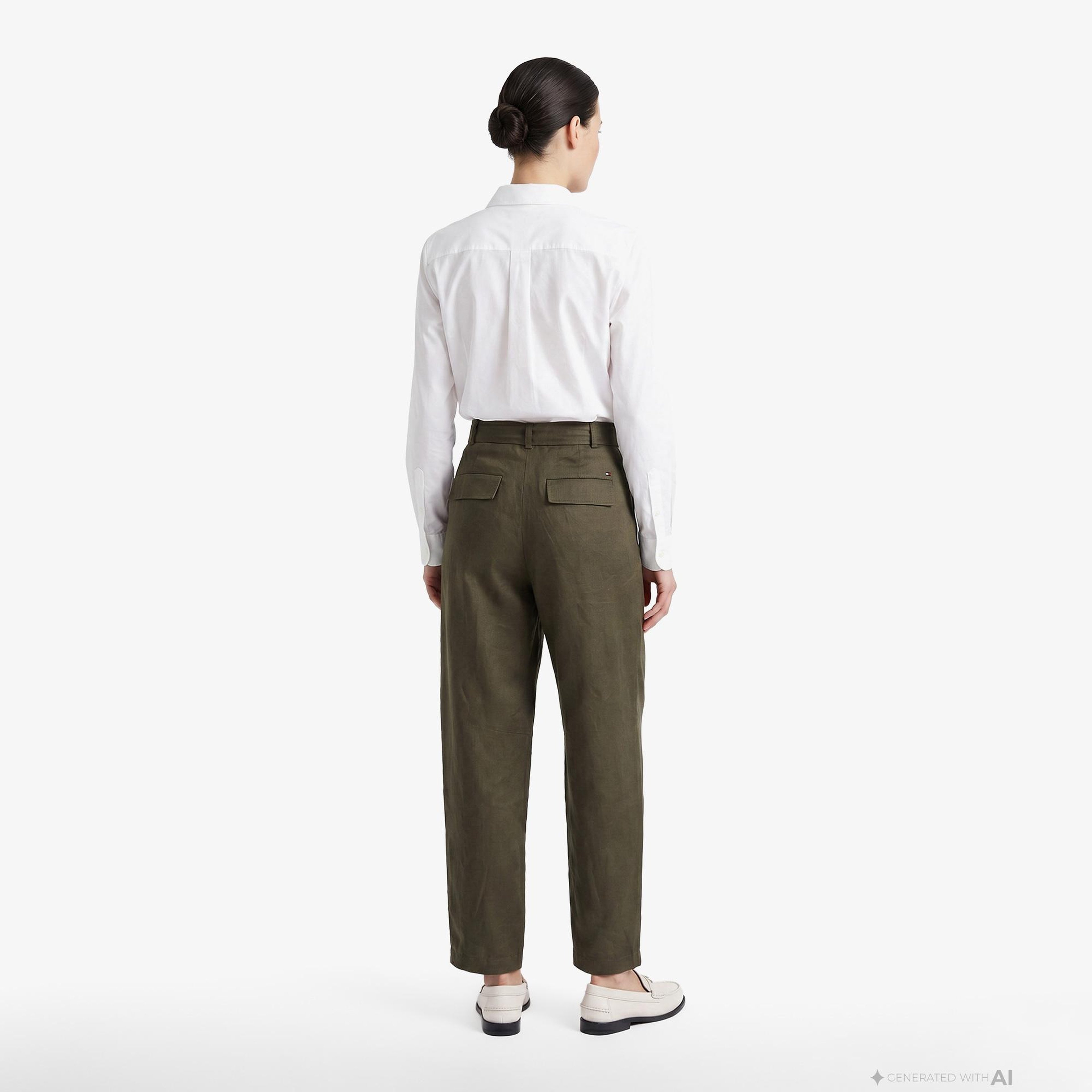 Tommy Hilfiger Utility Kadın Yeşil Keten Pantolon