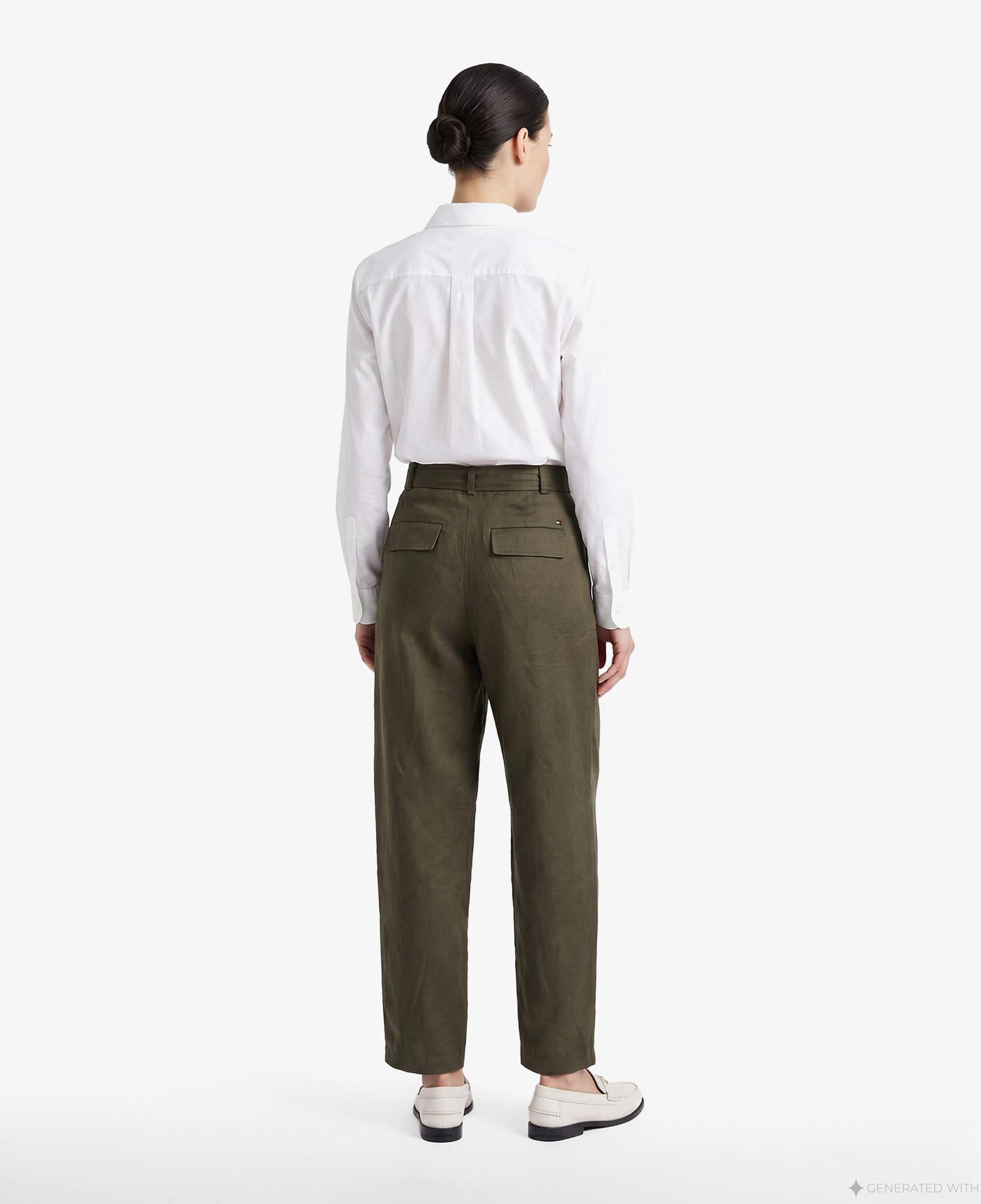 Tommy Hilfiger Utility Kadın Yeşil Keten Pantolon