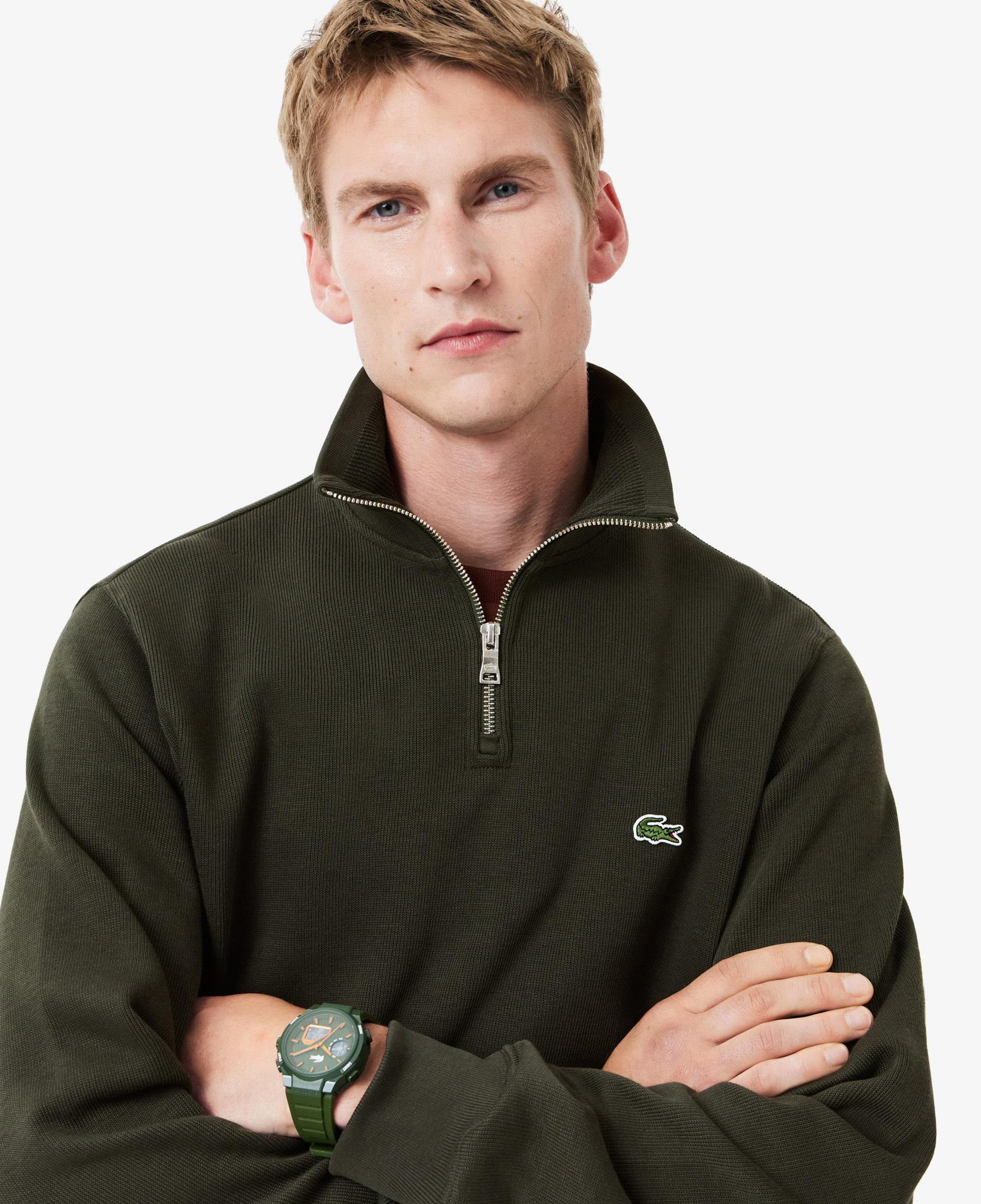 Erkek Classic Fit Yarım Fermuarlı Haki Sweatshirt