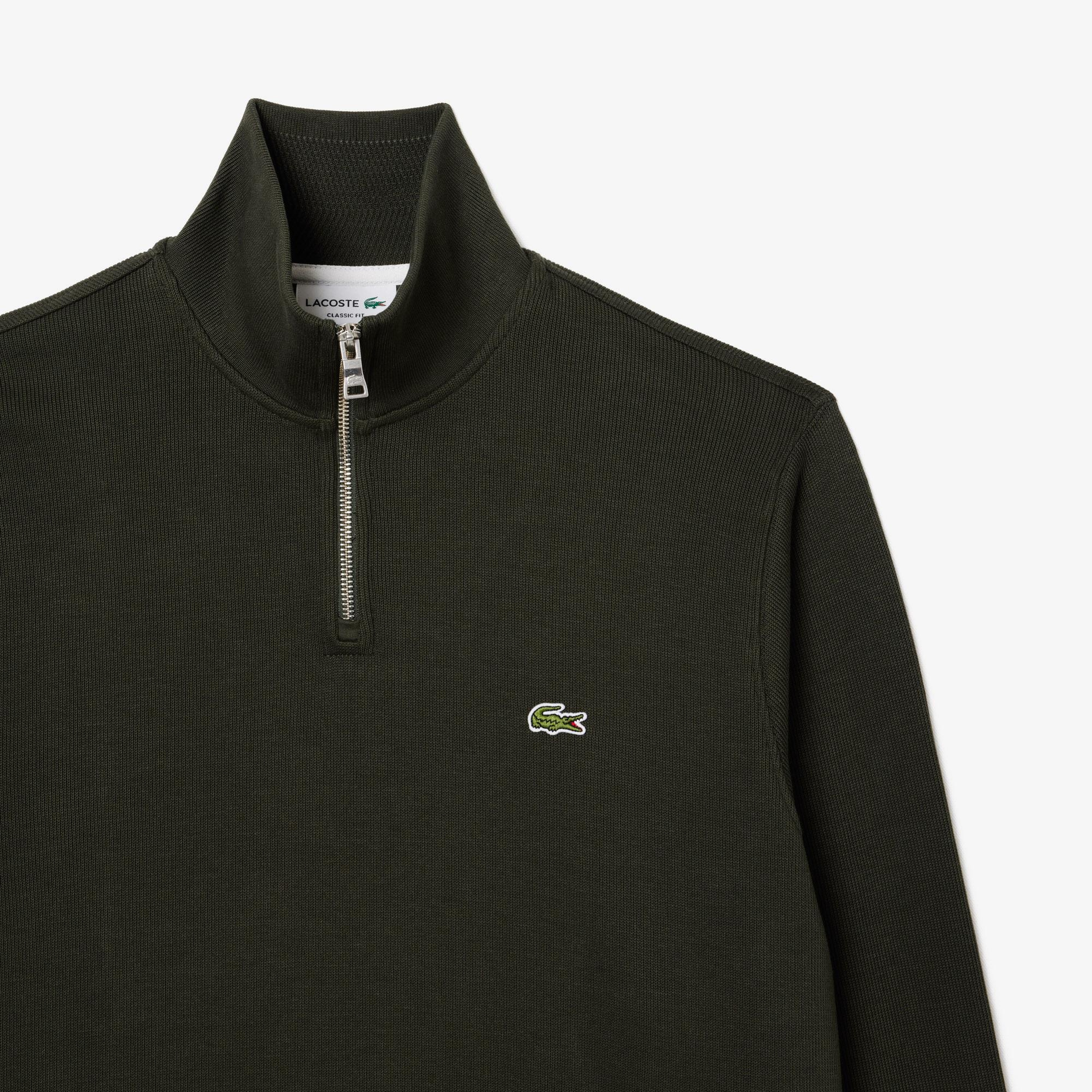 Erkek Classic Fit Yarım Fermuarlı Haki Sweatshirt