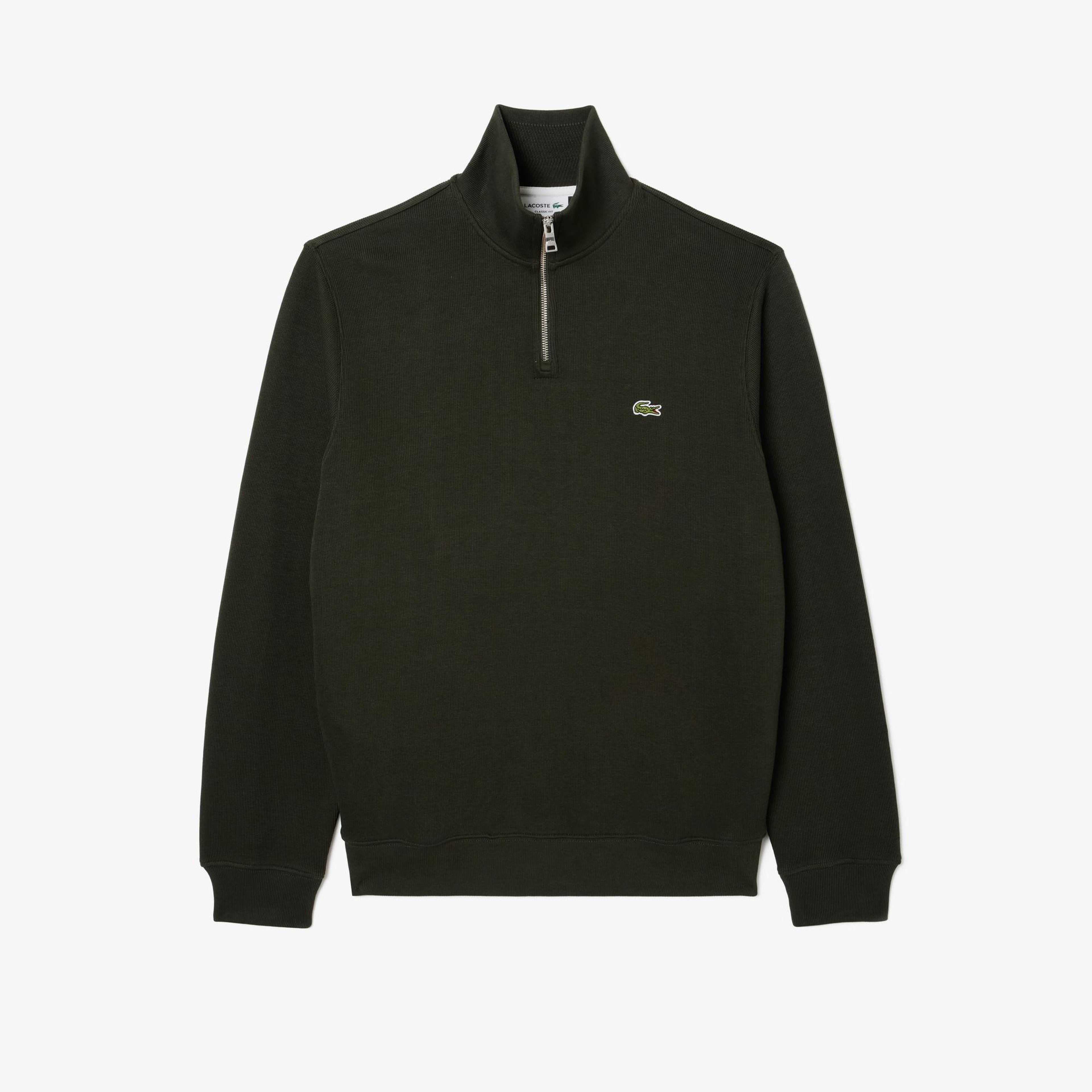Erkek Classic Fit Yarım Fermuarlı Haki Sweatshirt
