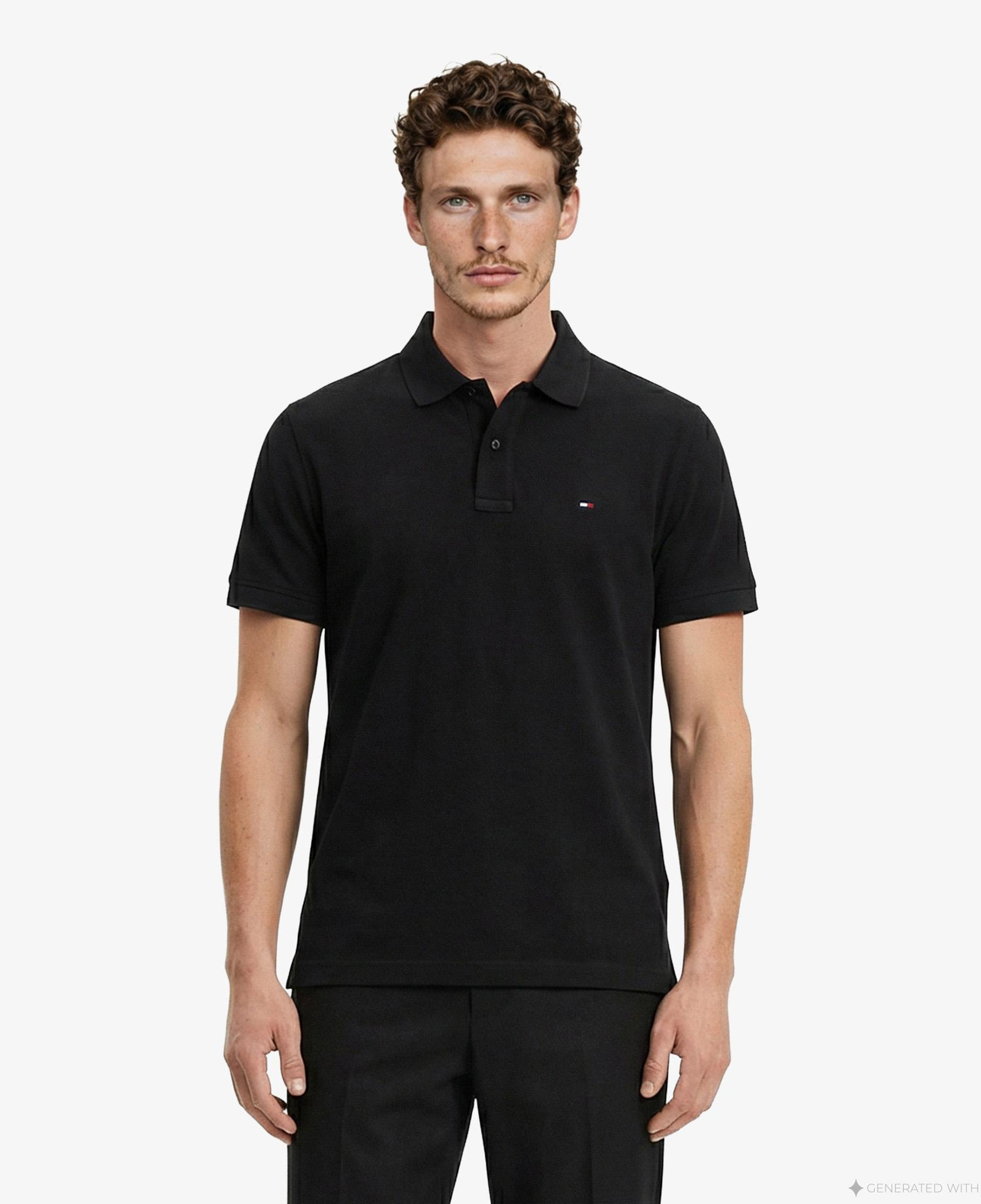 Tommy Hilfiger Classic Flag Erkek Siyah Polo Yaka T-Shirt