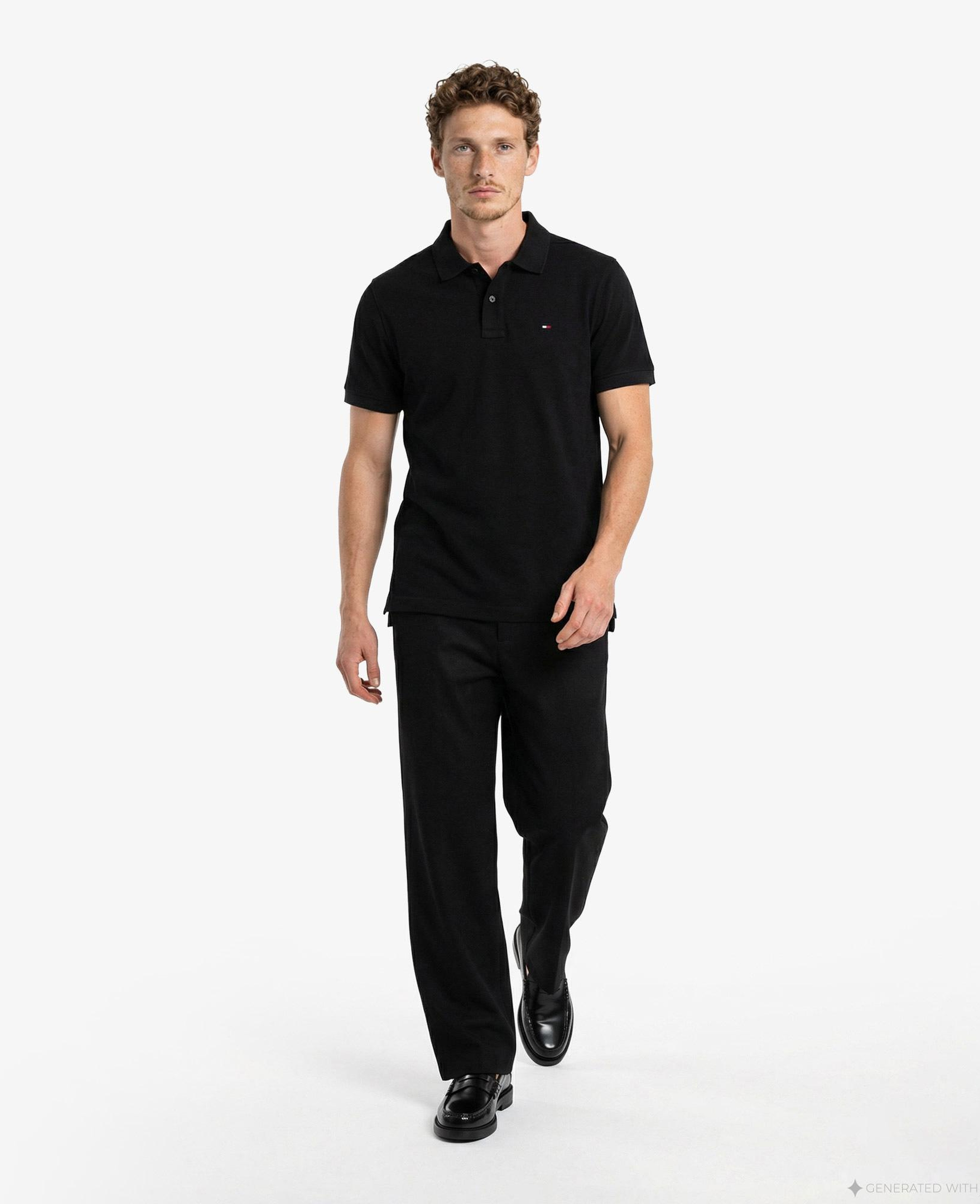 Tommy Hilfiger Classic Flag Erkek Siyah Polo Yaka T-Shirt
