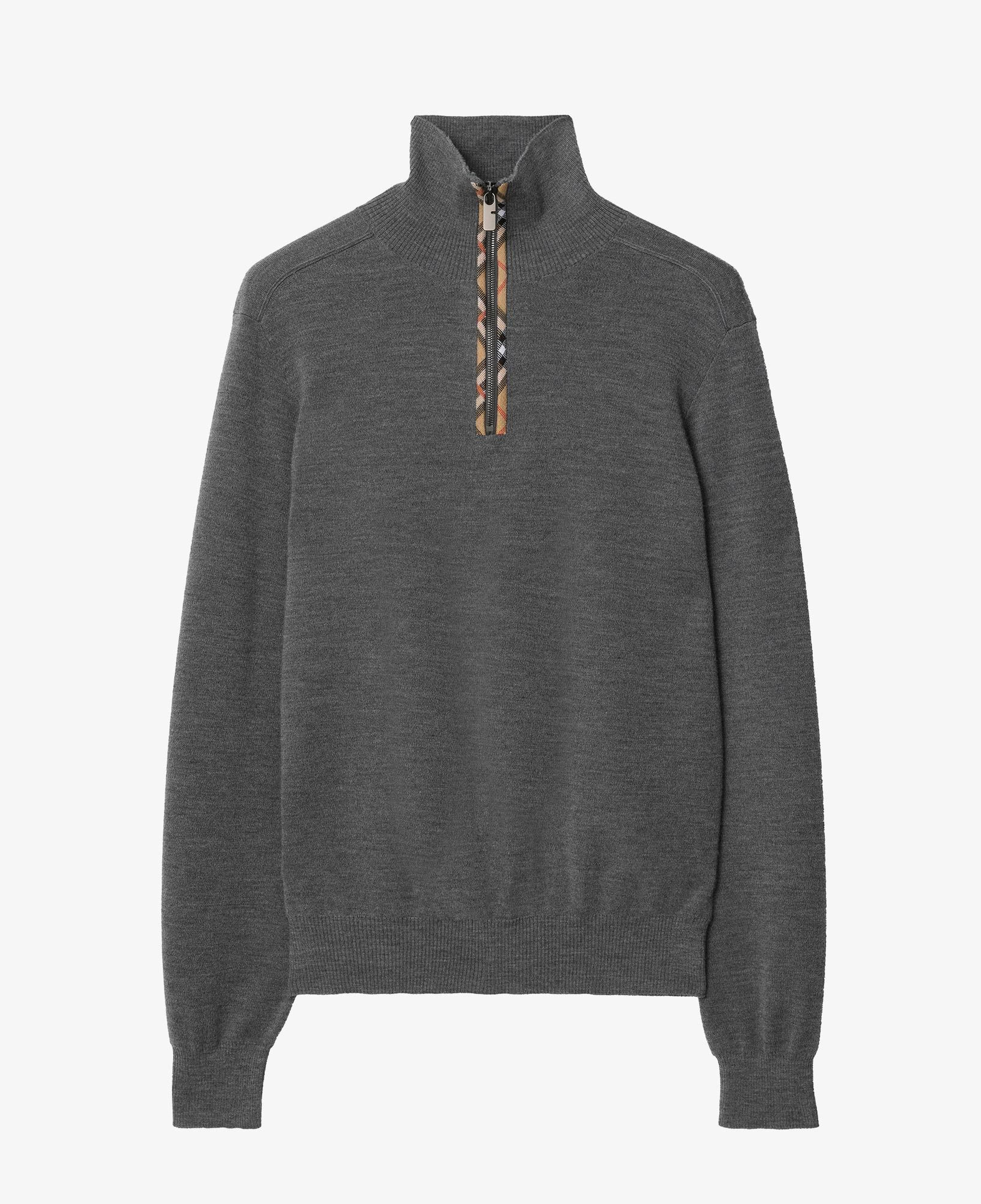 Burberry Check Trim Wool Half-Zip Erkek Gri Trıko