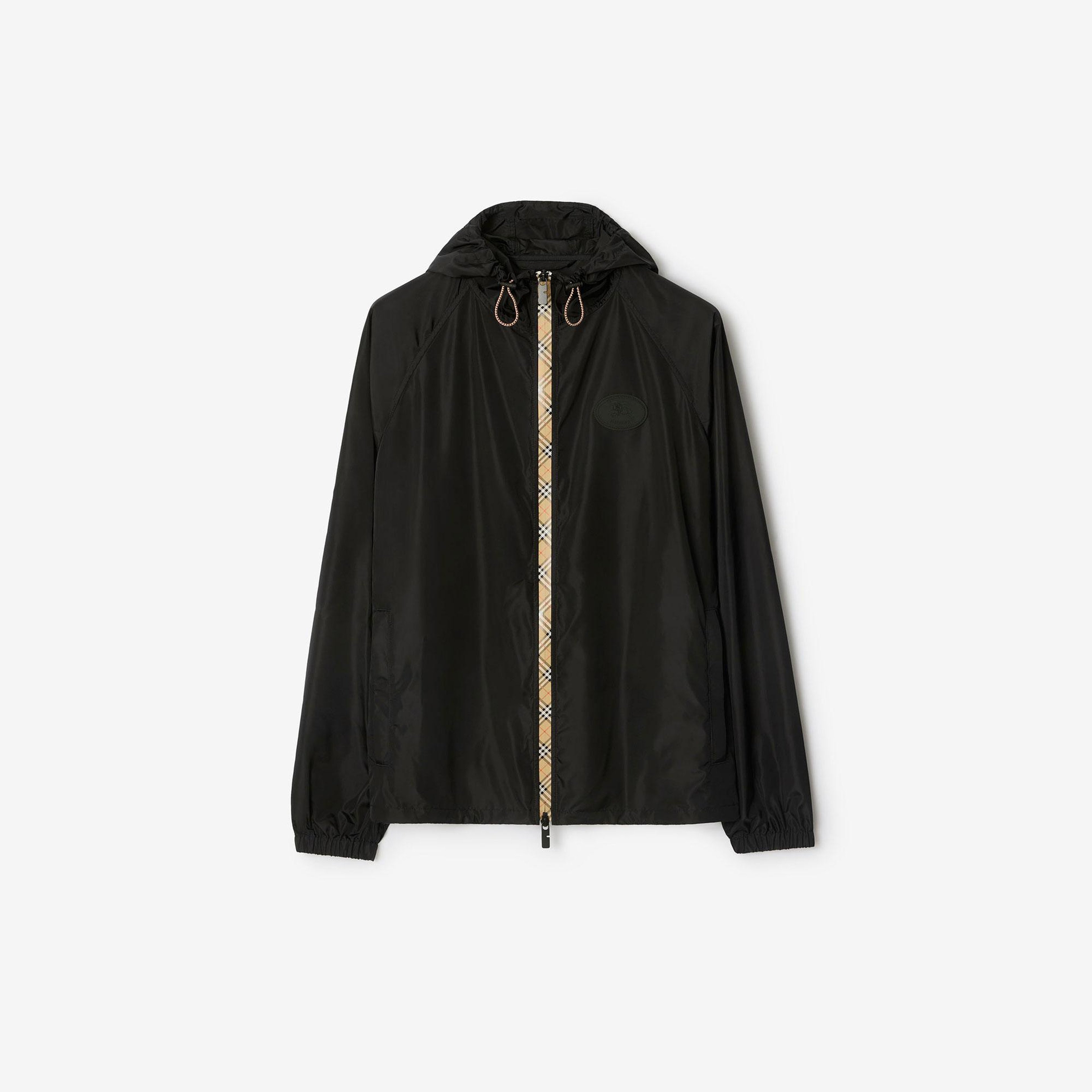 Burberry Checker-Tape Nylon Hooded Erkek Siyah Mont
