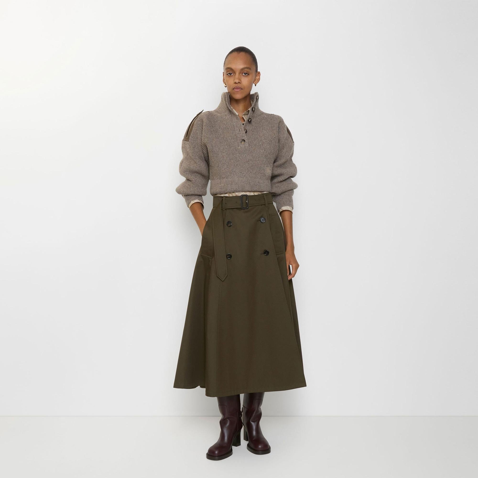Burberry Gabardine Trench Midi Kadın Haki Etek
