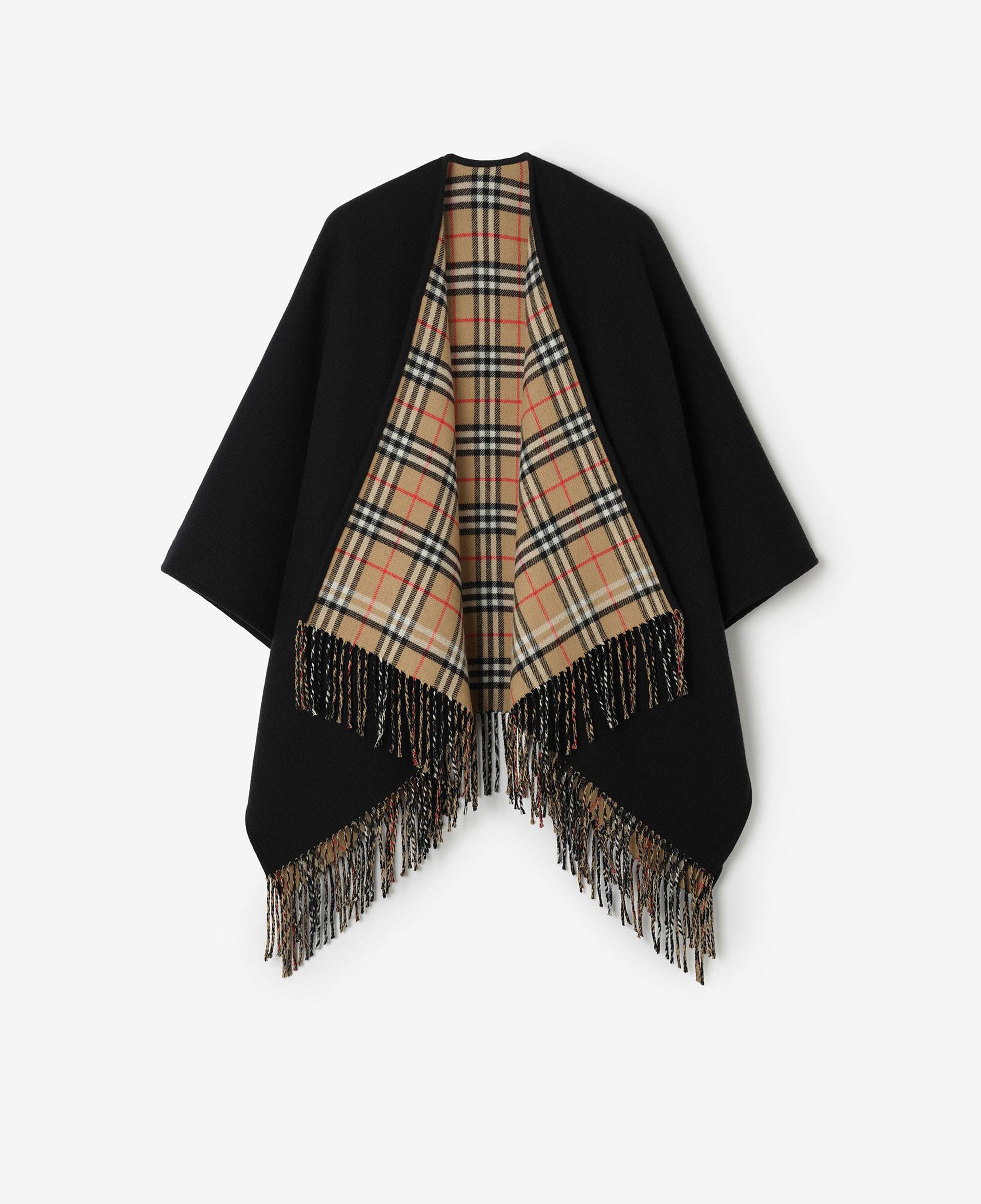 Burberry Reversible Check Wool Kadın Siyah Panço