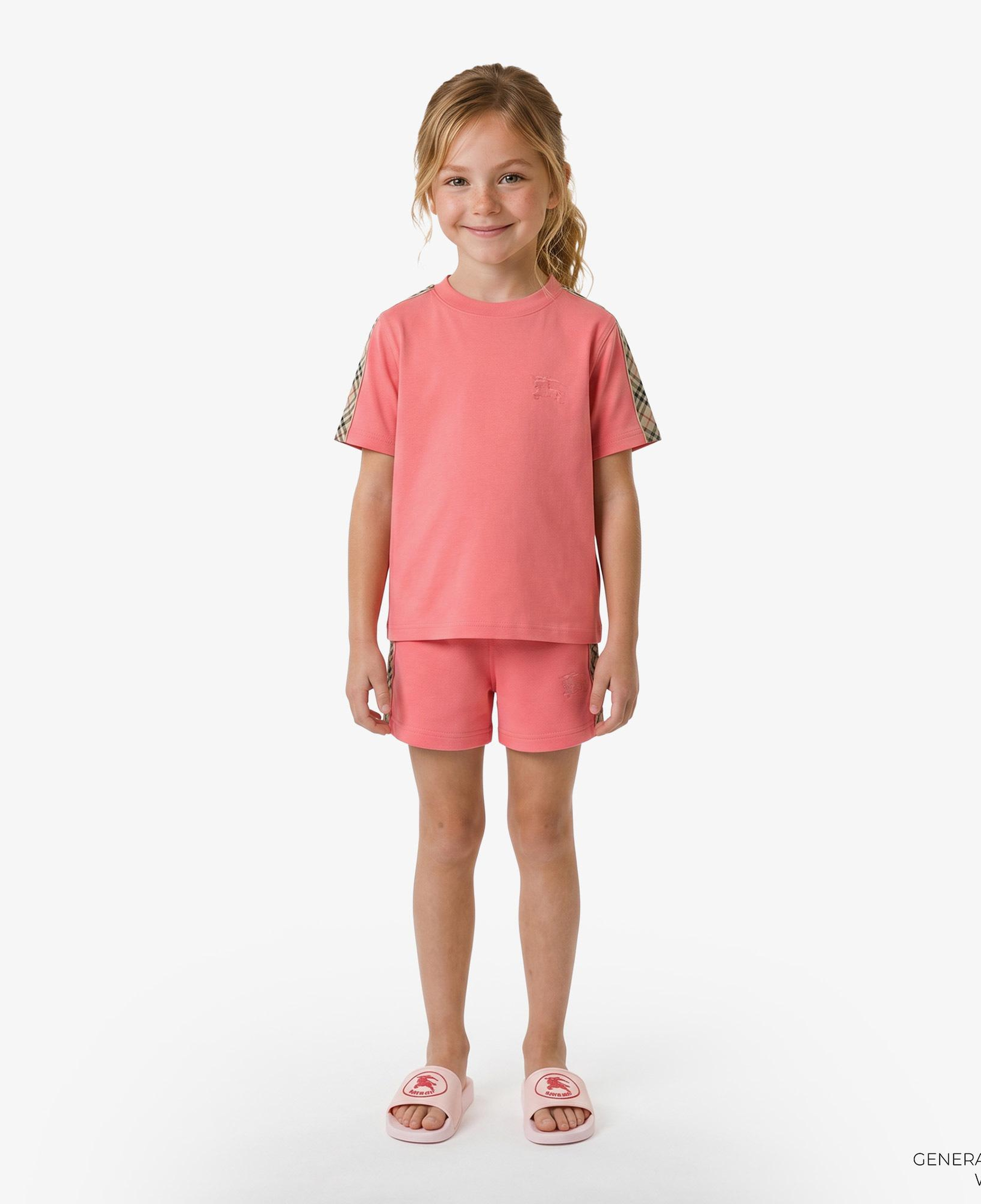 Burberry Check Trim Cotton Çocuk Pembe T-Shirt