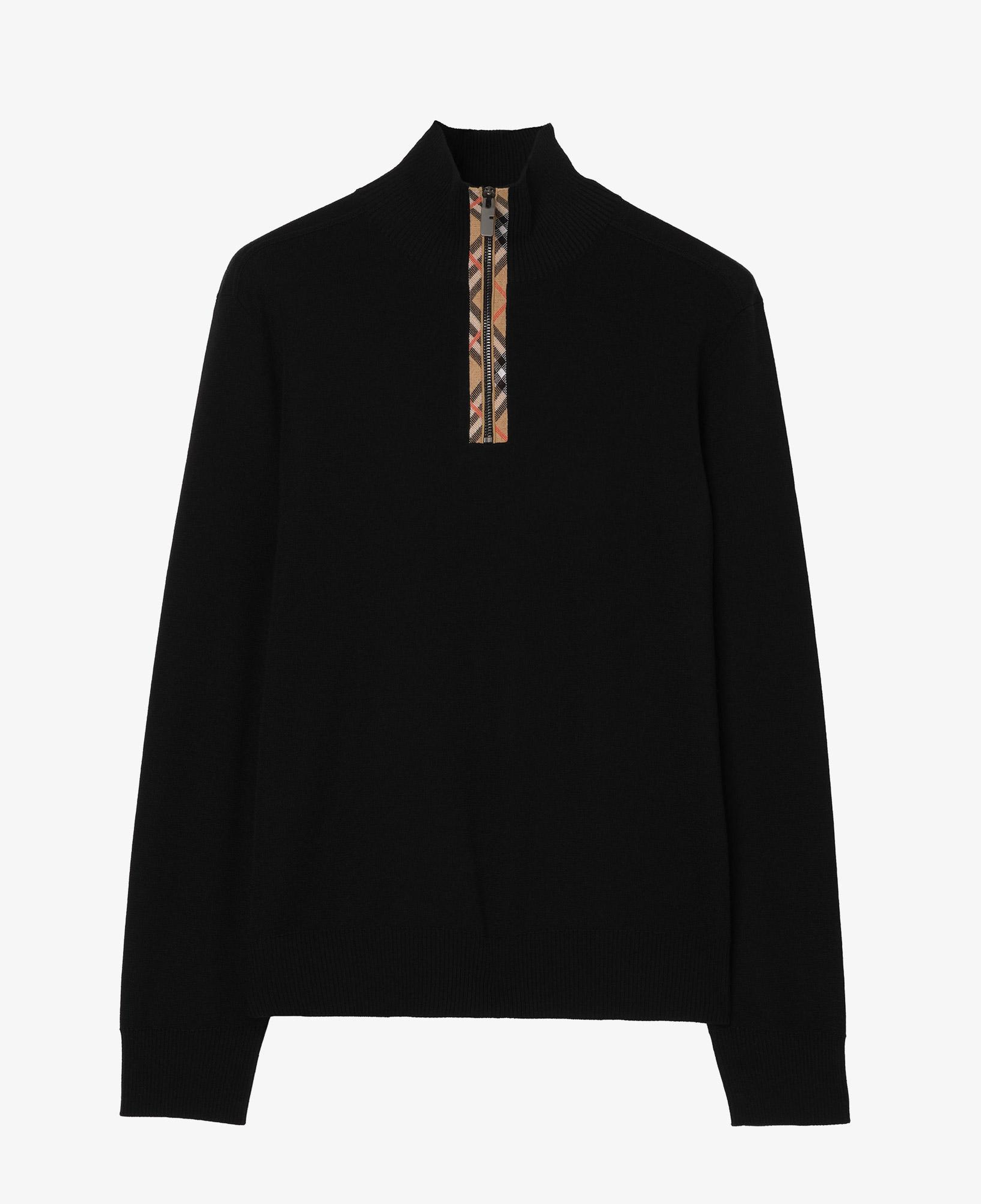 Burberry Check Trim Wool Half-Zip Erkek Siyah Trıko