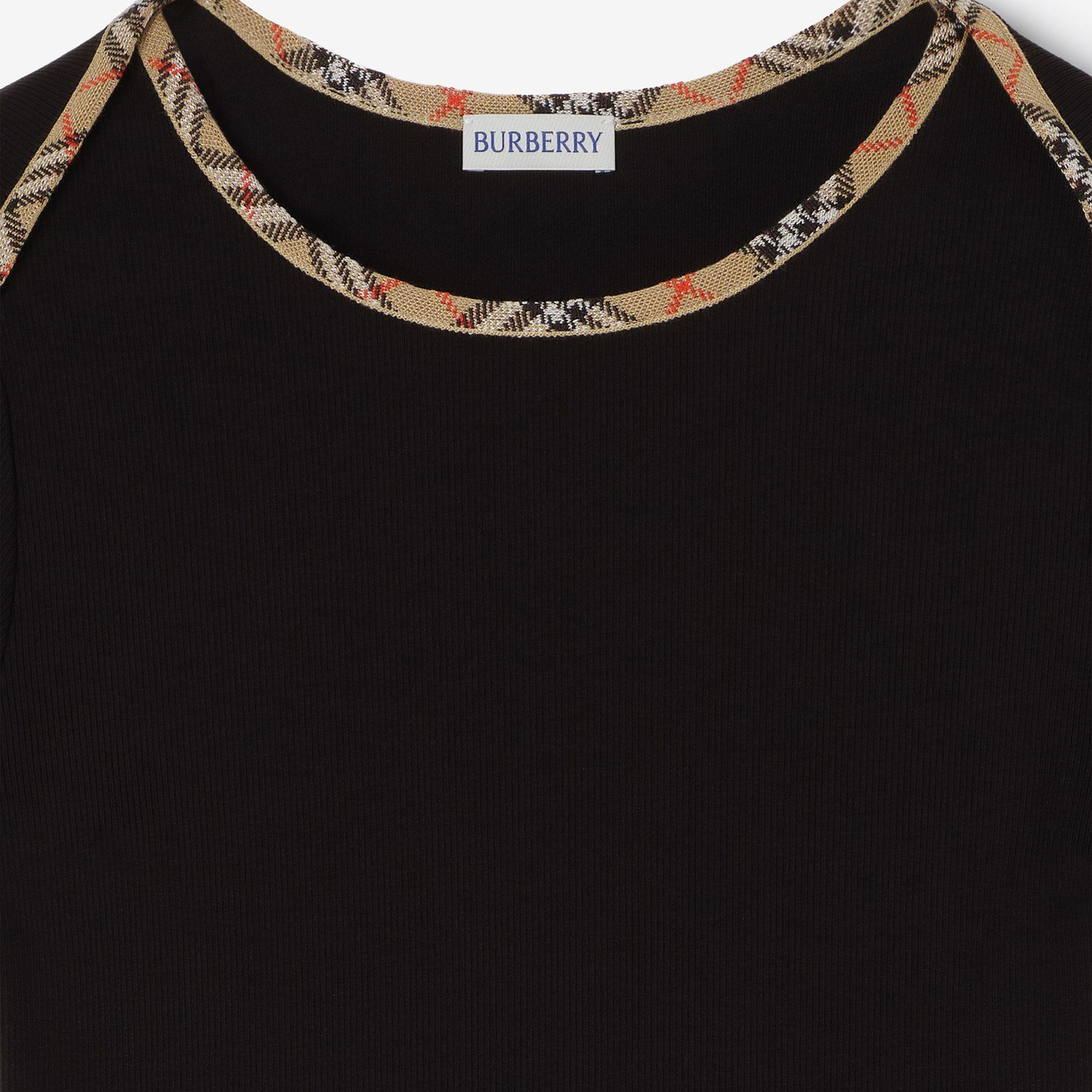 Burberry Check Trim Stretch Cotton Kadın Siyah T-Shirt
