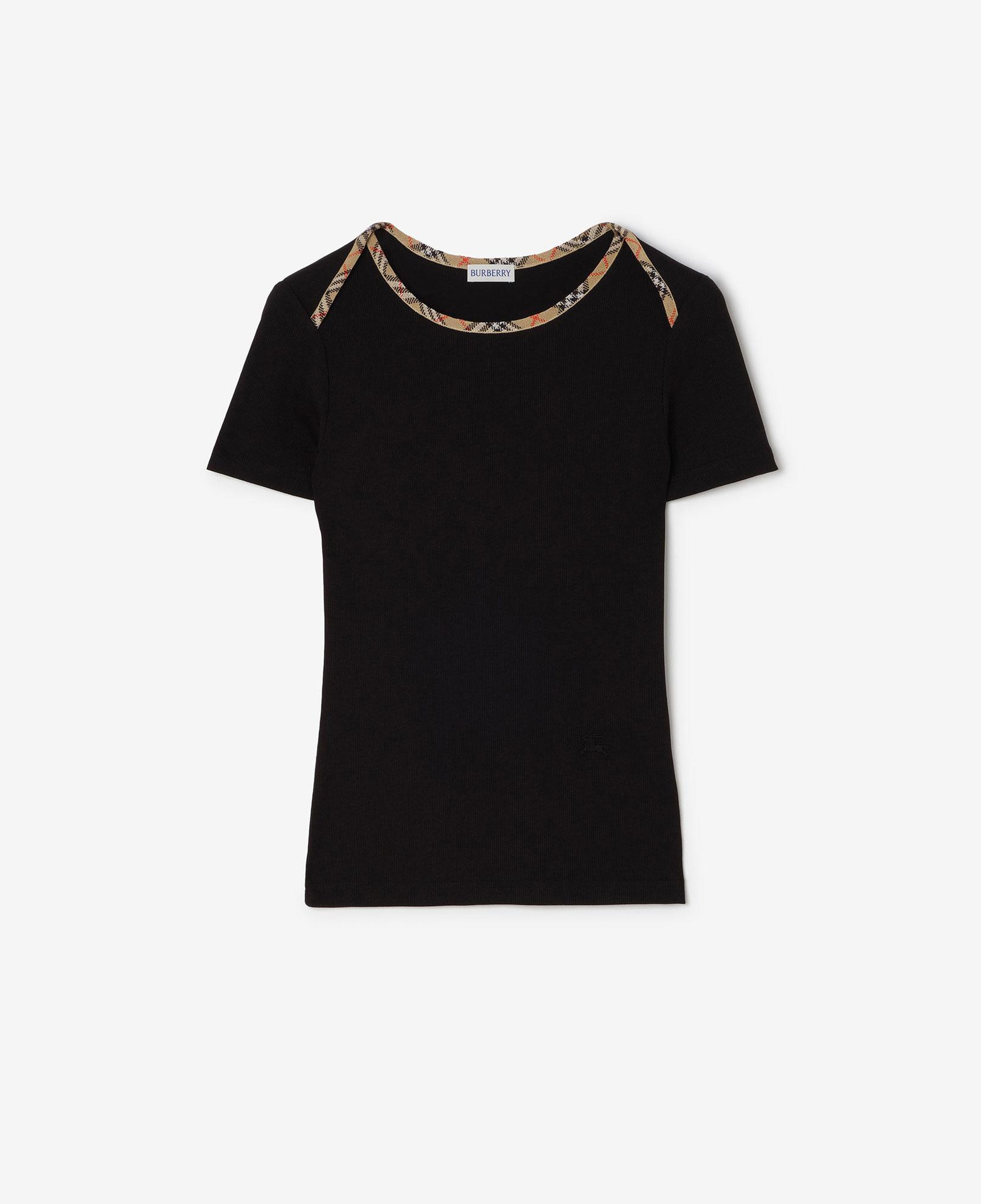 Burberry Check Trim Stretch Cotton Kadın Siyah T-Shirt