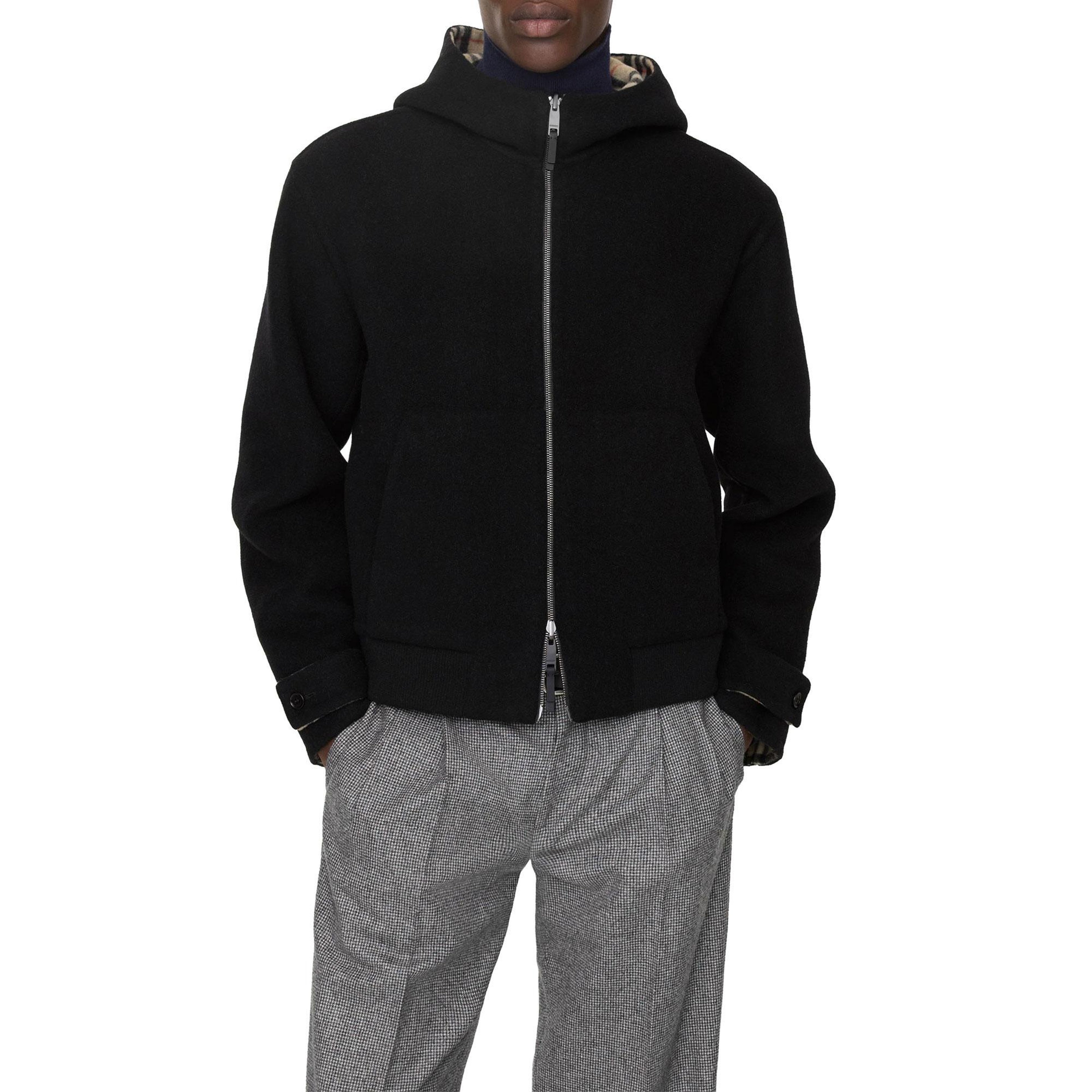 Burberry Reversible Wool Hooded Erkek Siyah Kaban