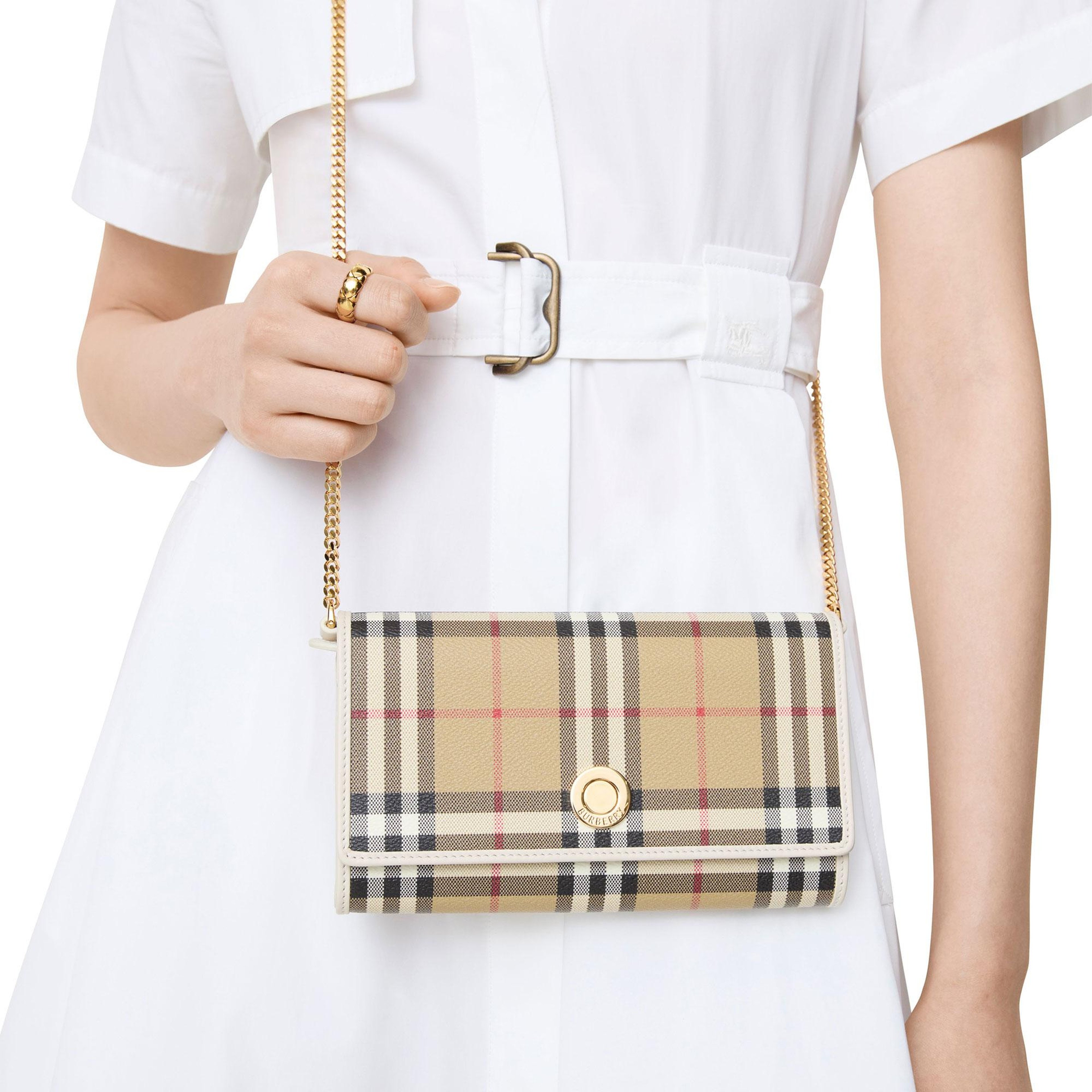 Burberry Check Chain Strap Kadın Bej Cüzdan
