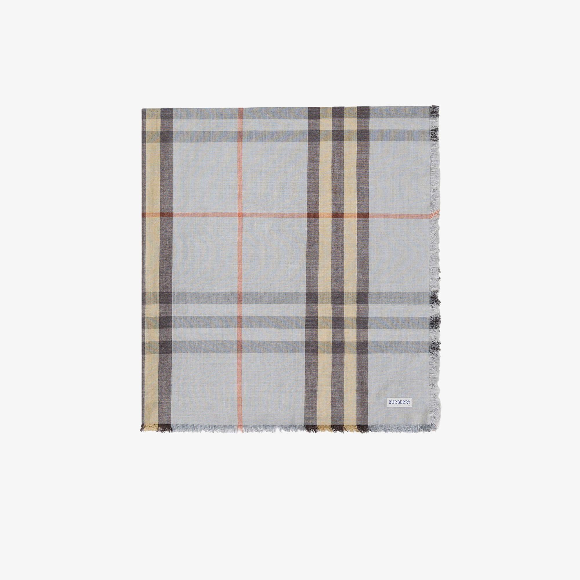 Burberry Reversible Check Wool Silk Kadın Mavi Atkı