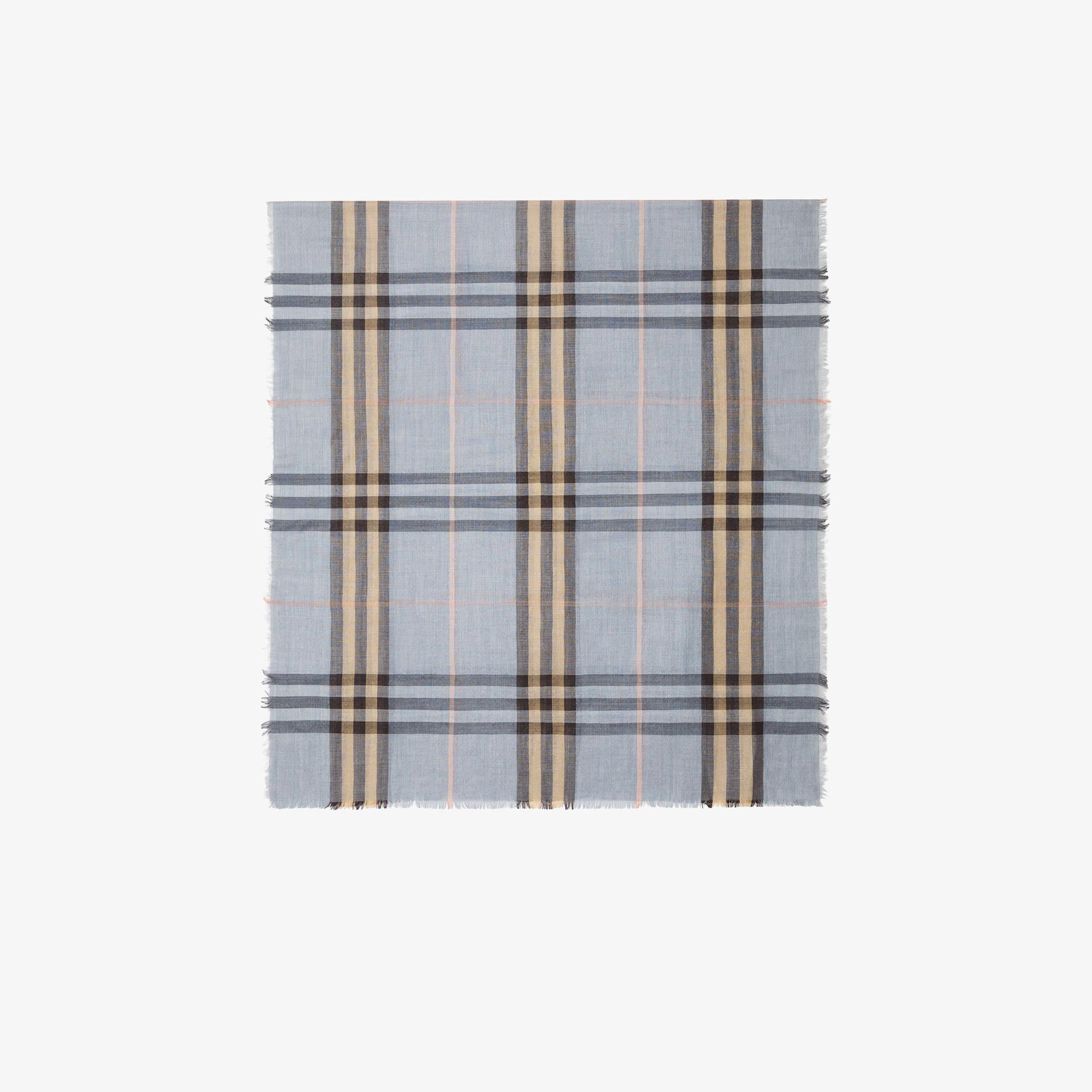 Burberry Reversible Check Wool Silk Kadın Mavi Atkı