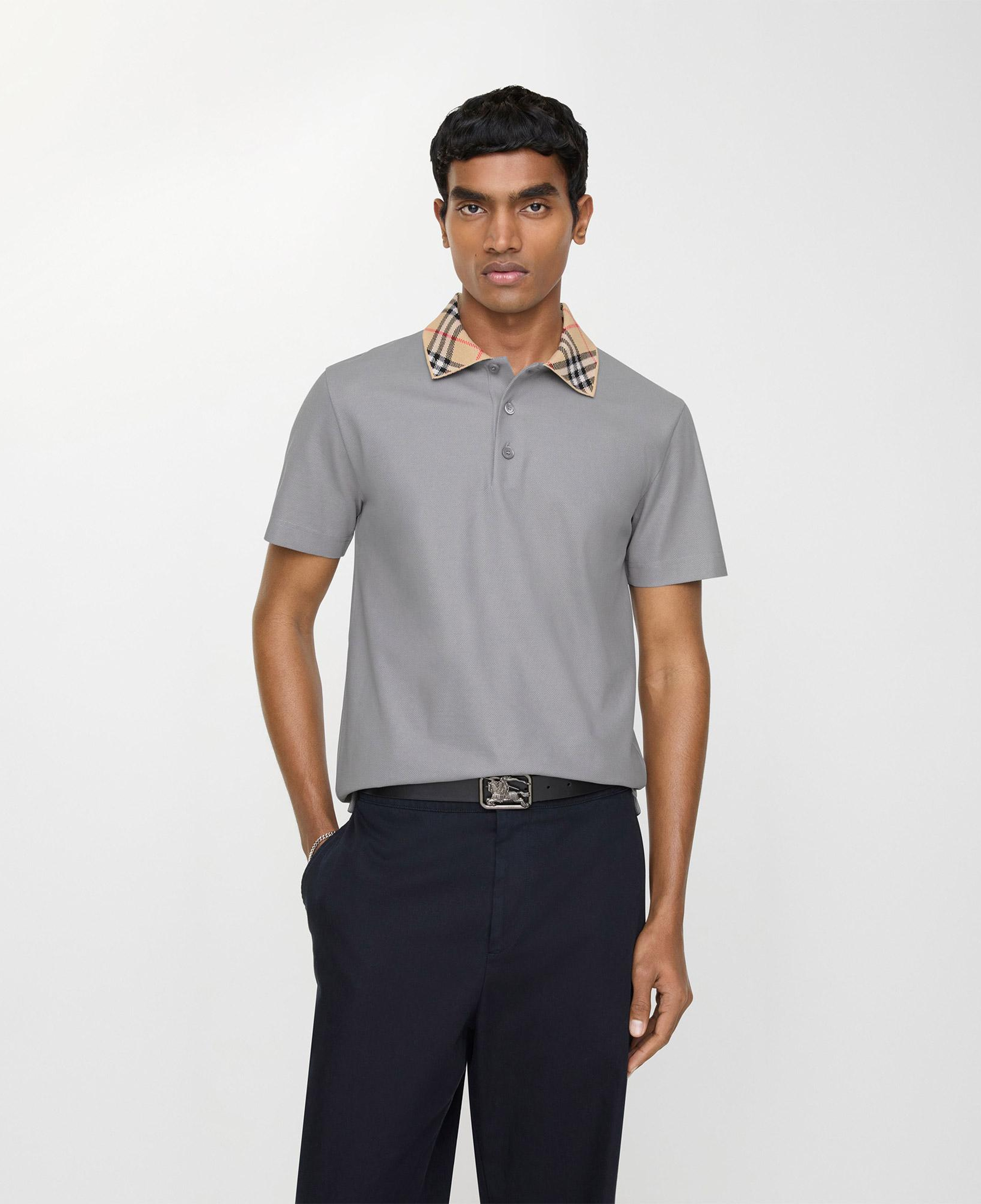 Burberry Check Collar Cotton Erkek Gri Polo