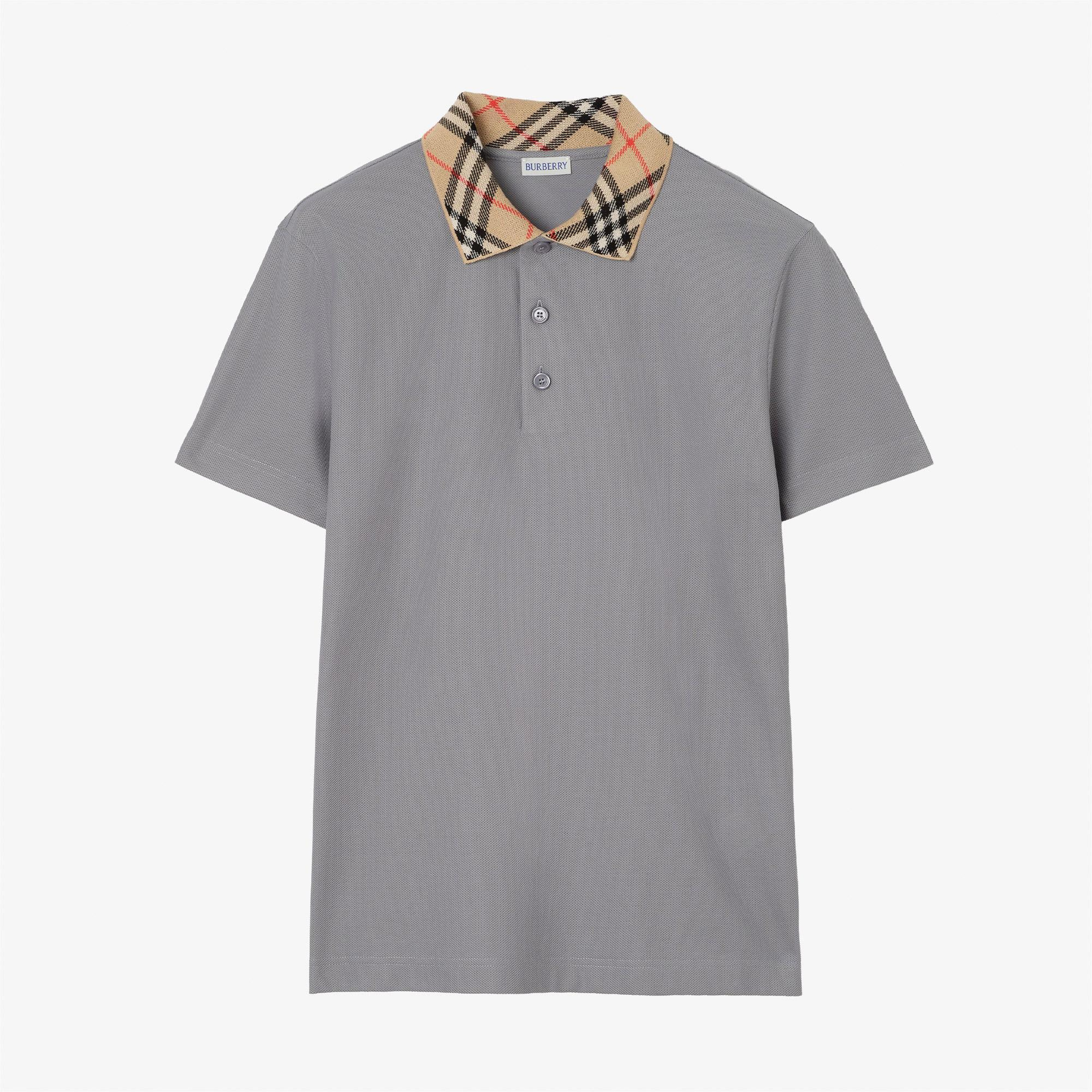 Burberry Check Collar Cotton Erkek Gri Polo