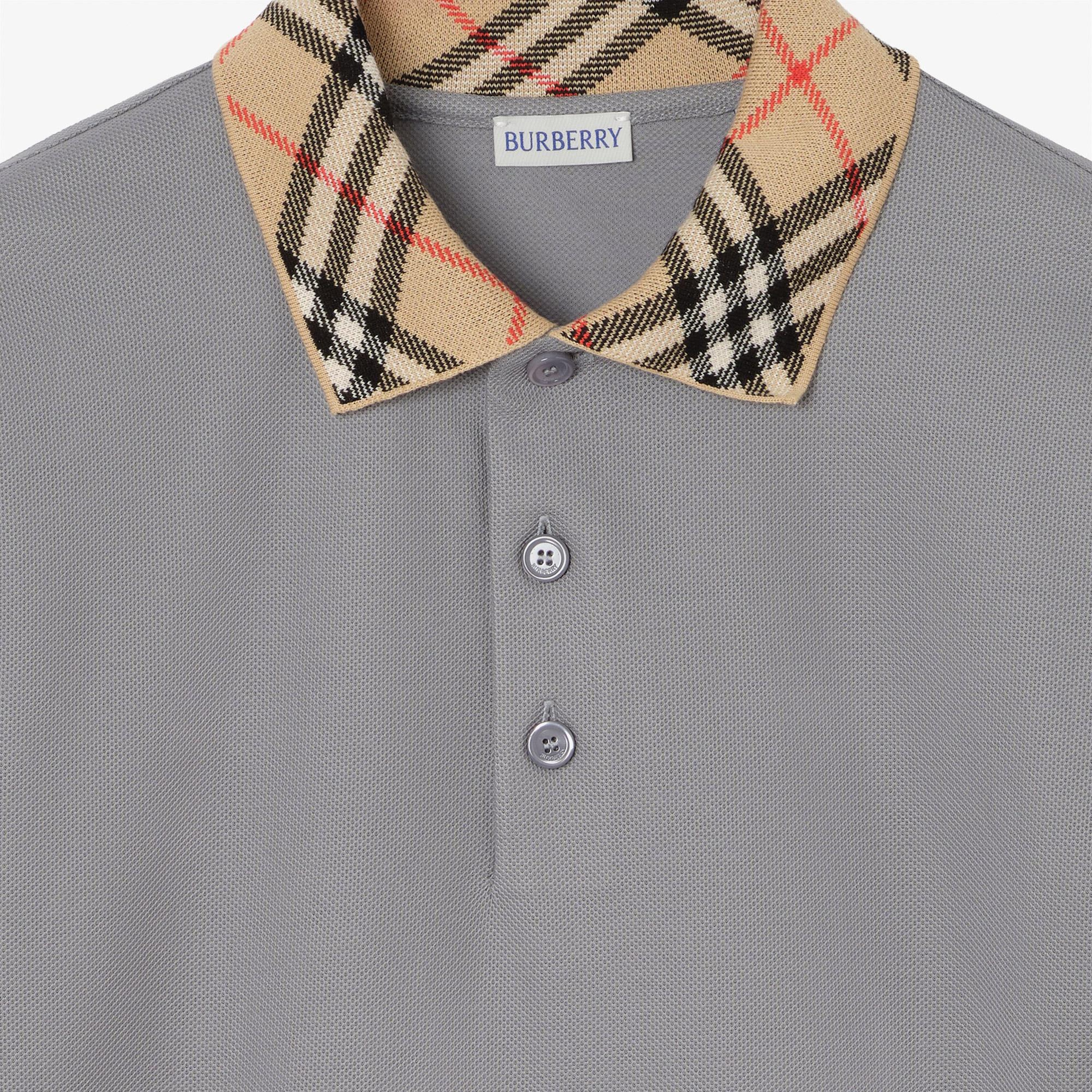 Burberry Check Collar Cotton Erkek Gri Polo