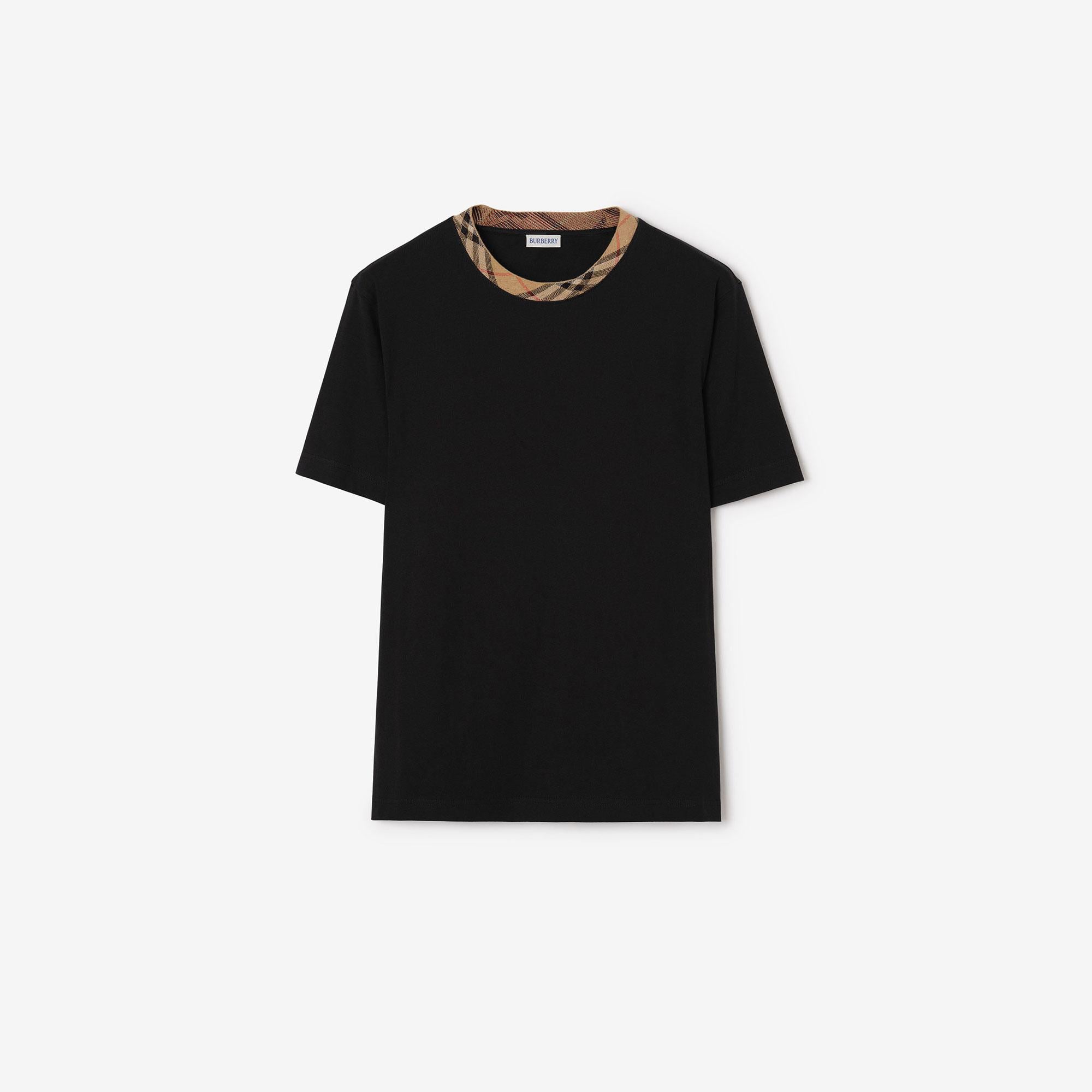 Burberry Check Trim Cotton Erkek Siyah T-Shirt