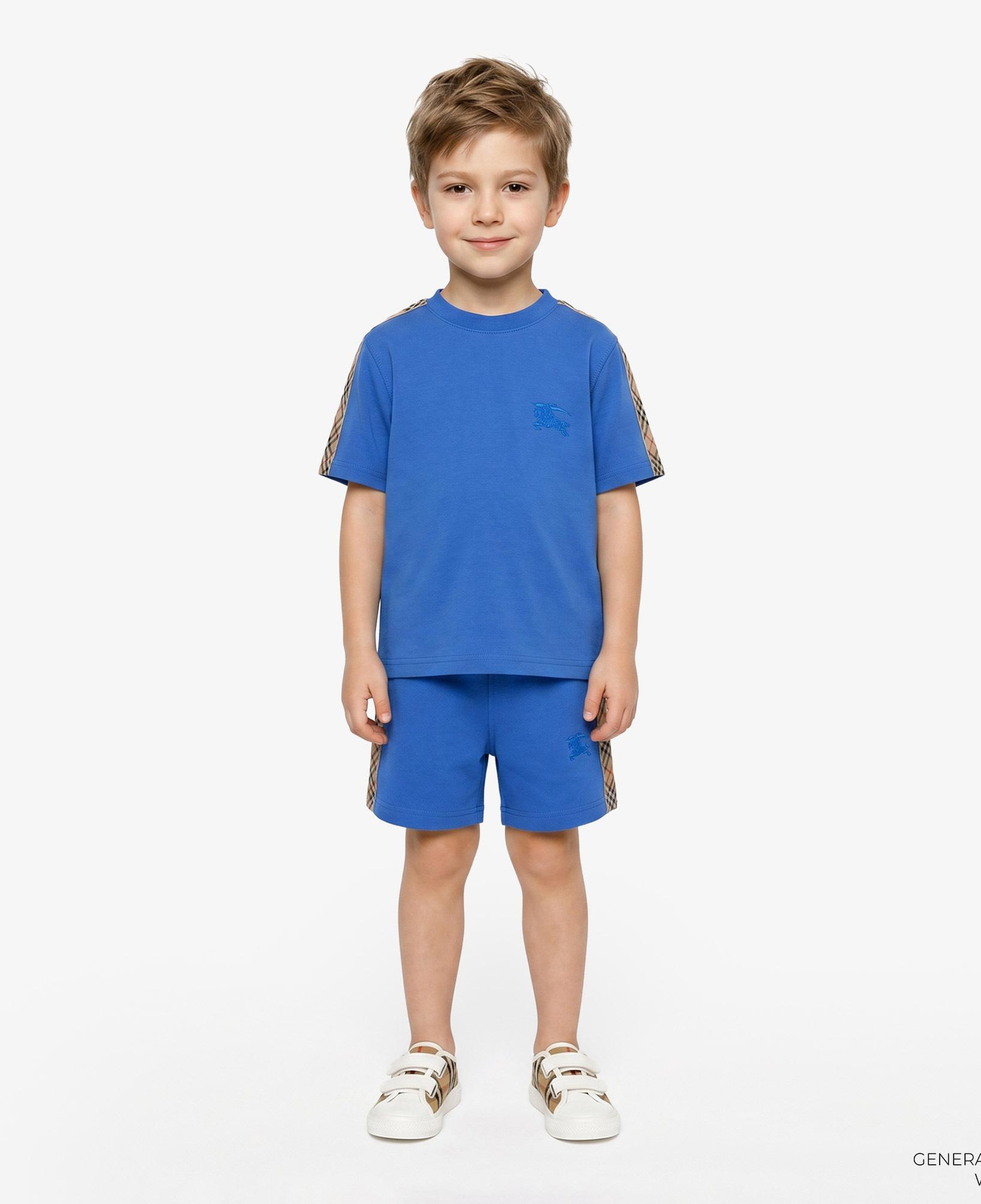 Burberry Check Trim Cotton Çocuk Mavi T-Shirt