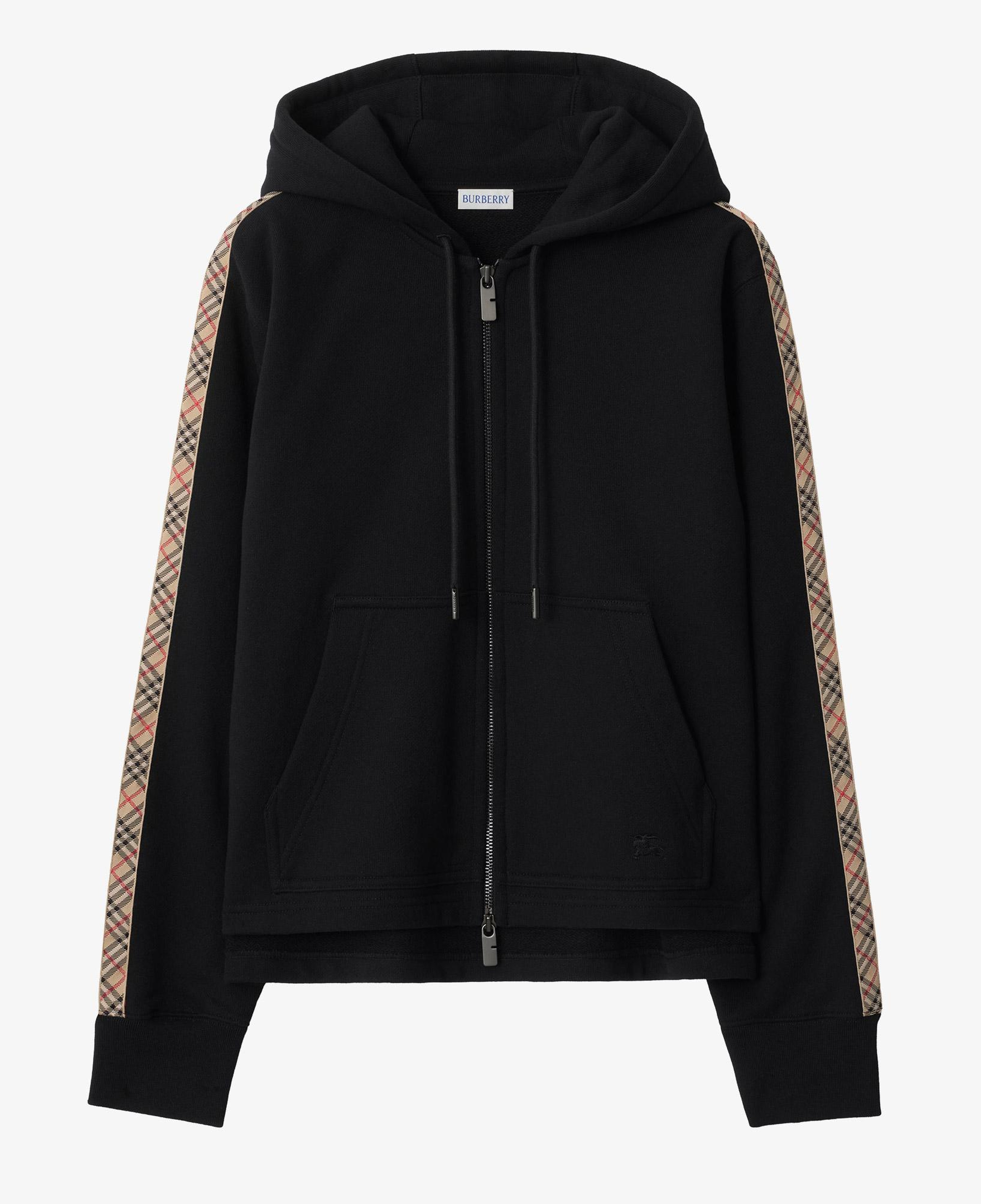 Burberry Check Trim Cotton Zip Kadın Siyah Hoodie