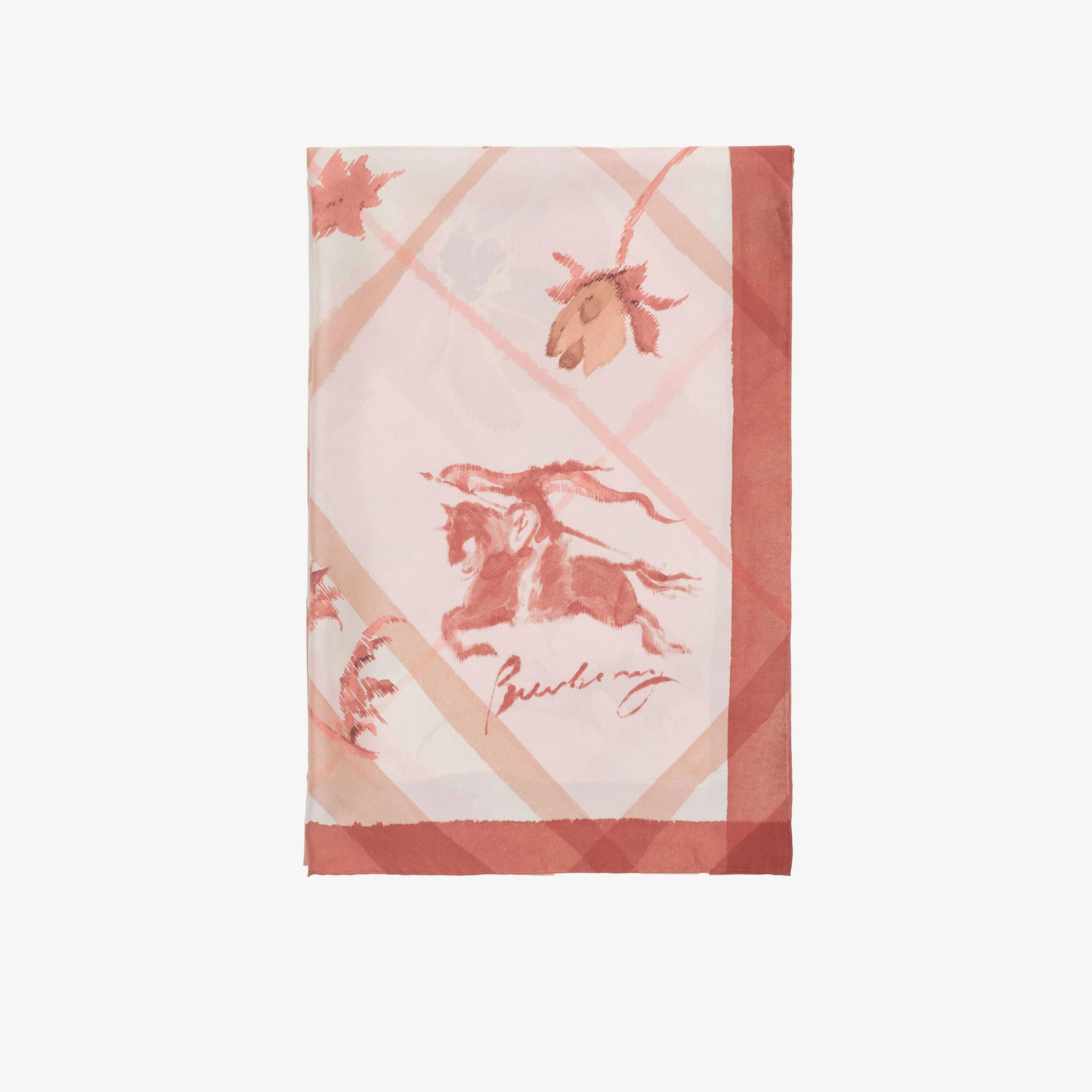 Burberry Wide Watercolour Check Silk Kadın Pembe Eşarp