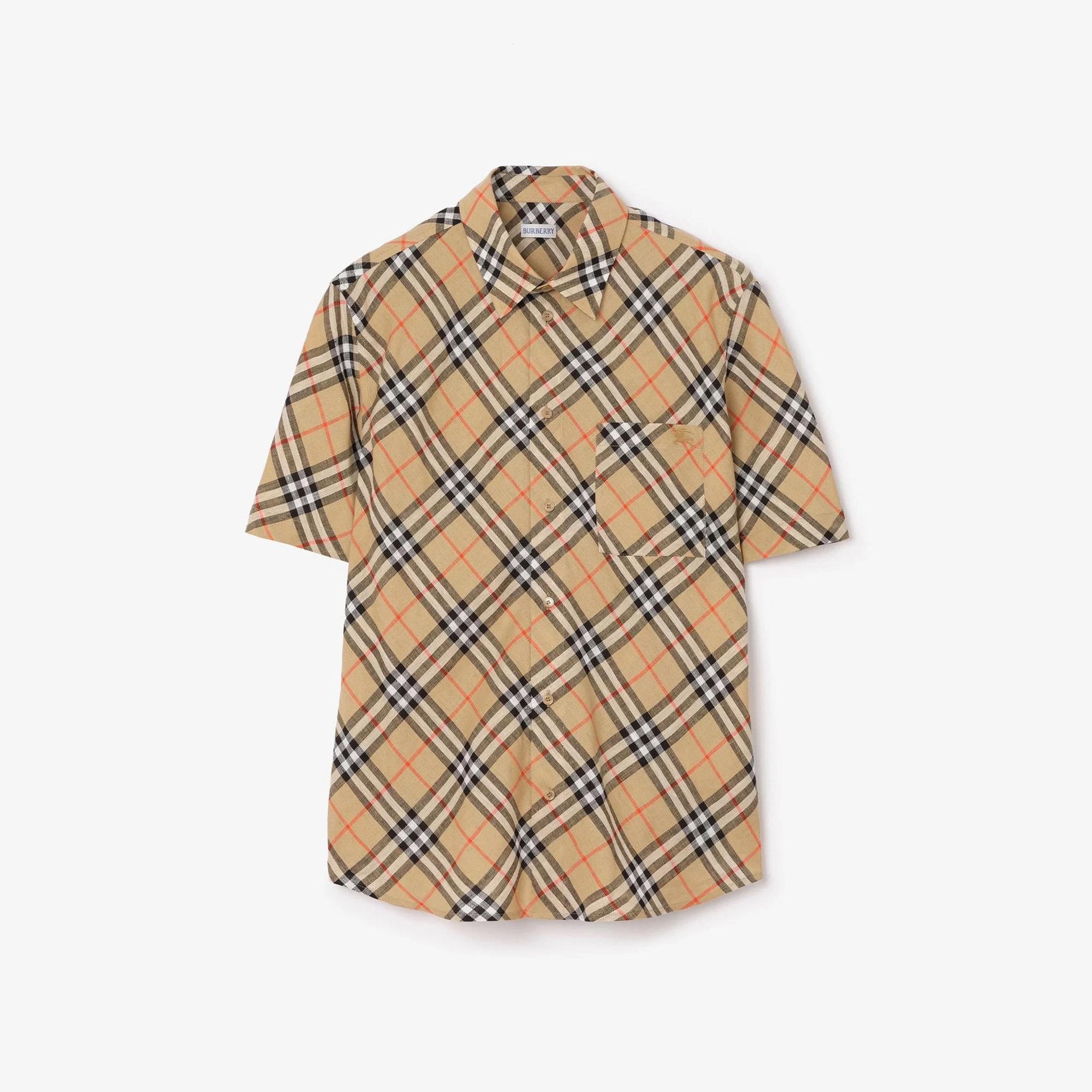 Burberry Check Erkek Bej Keten Gömlek