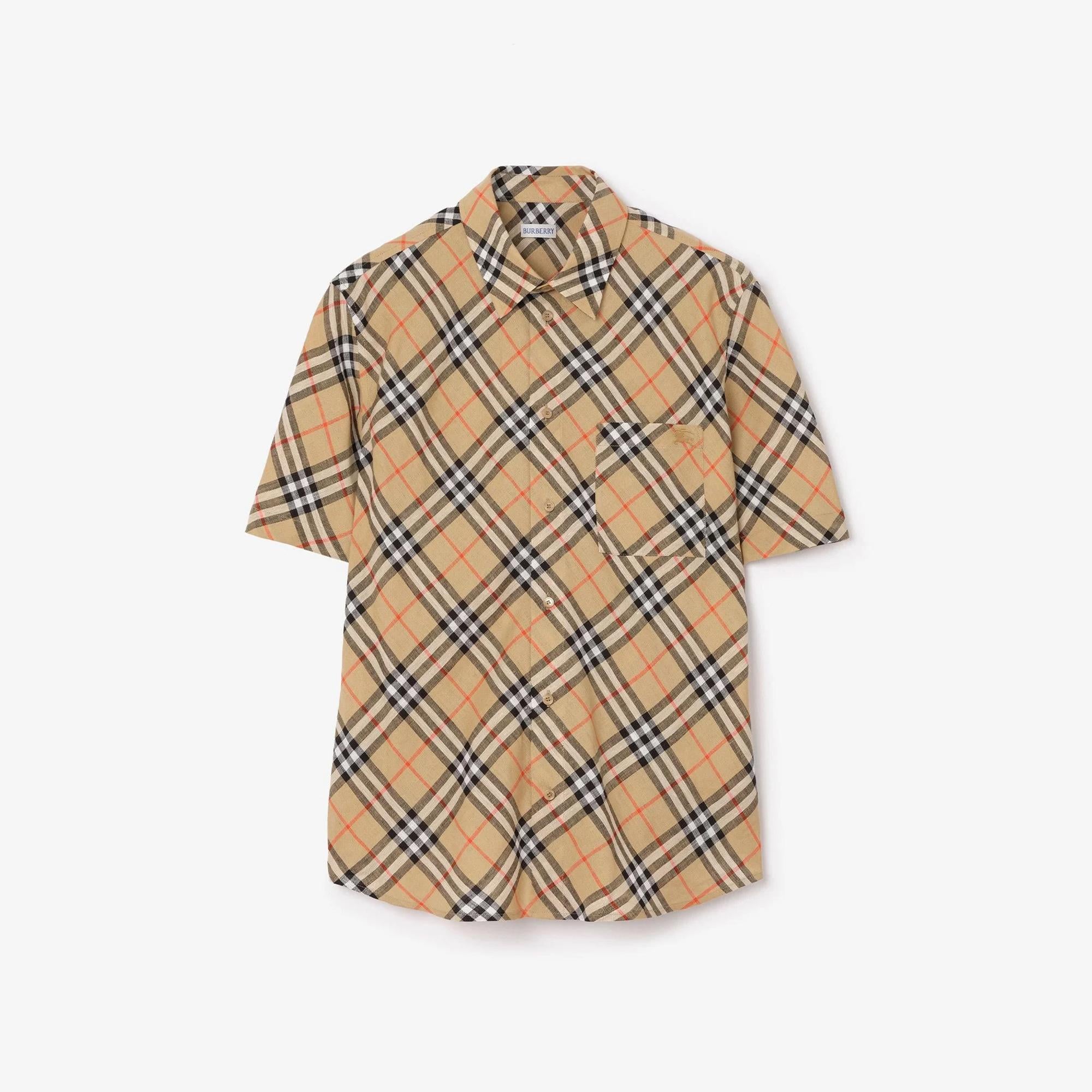 Burberry Check Erkek Bej Keten Gömlek