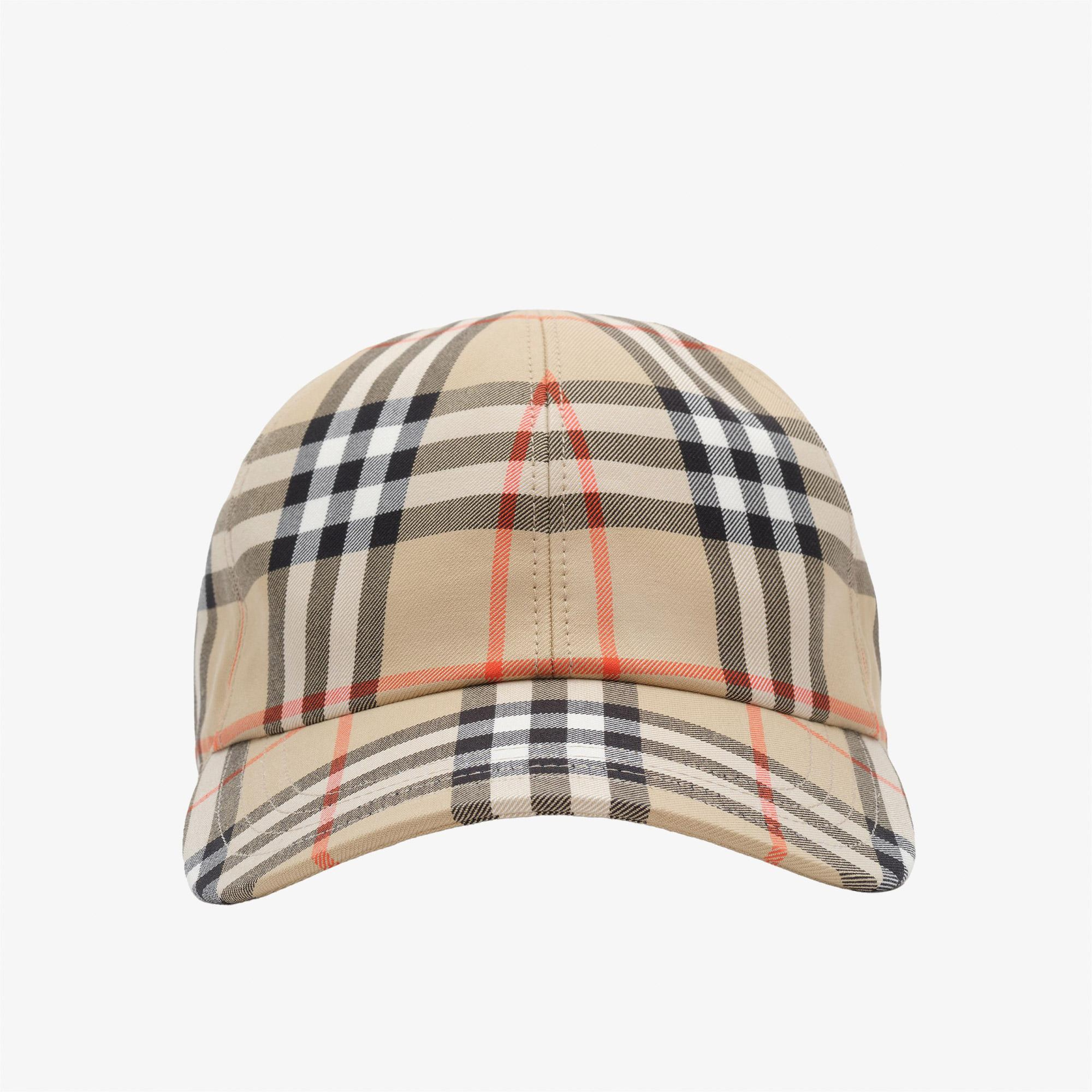 Burberry Check Cotton Baseball Erkek Bej Şapka