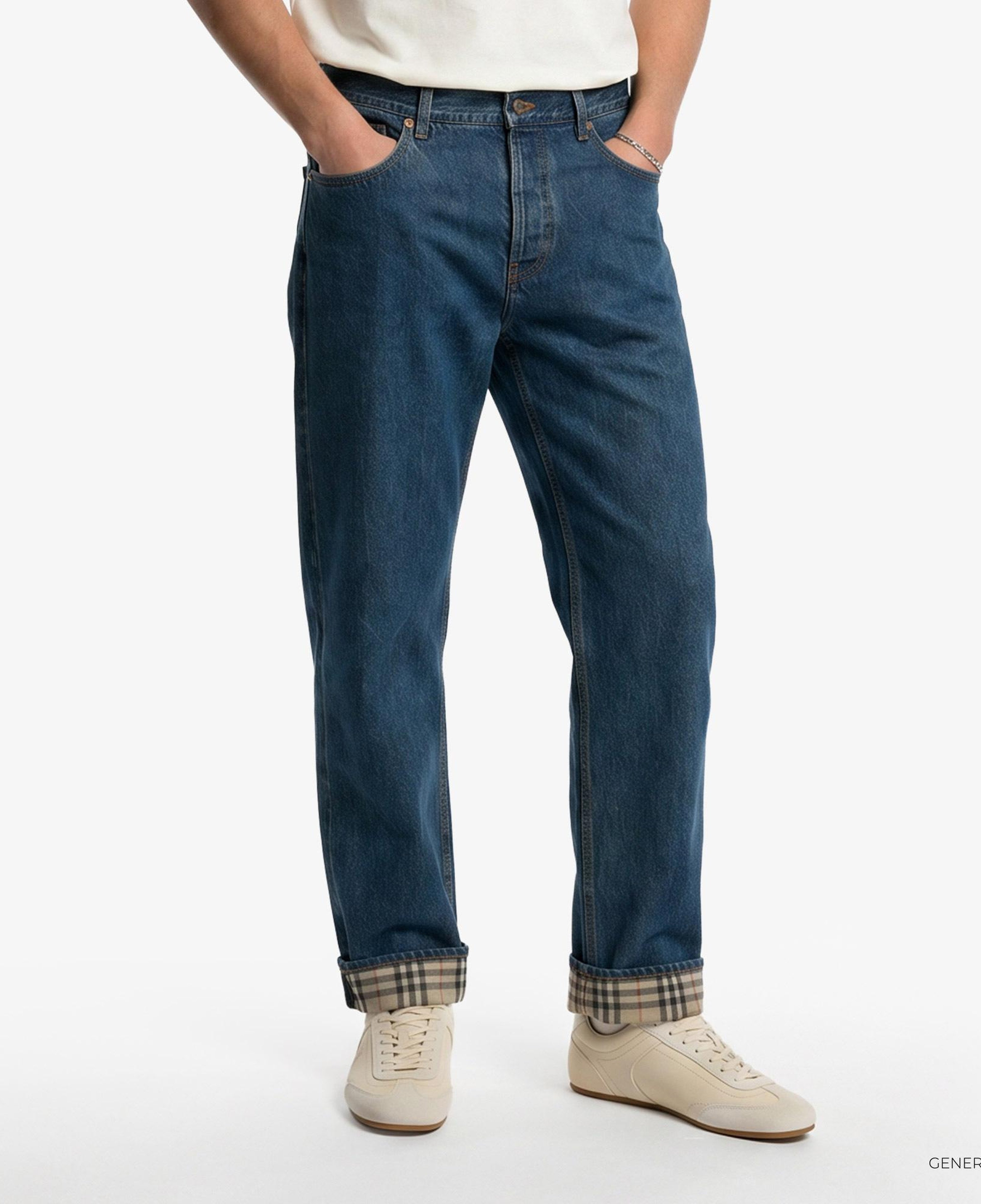 Burberry Straight Check Turn-Up Erkek Lacivert Jean