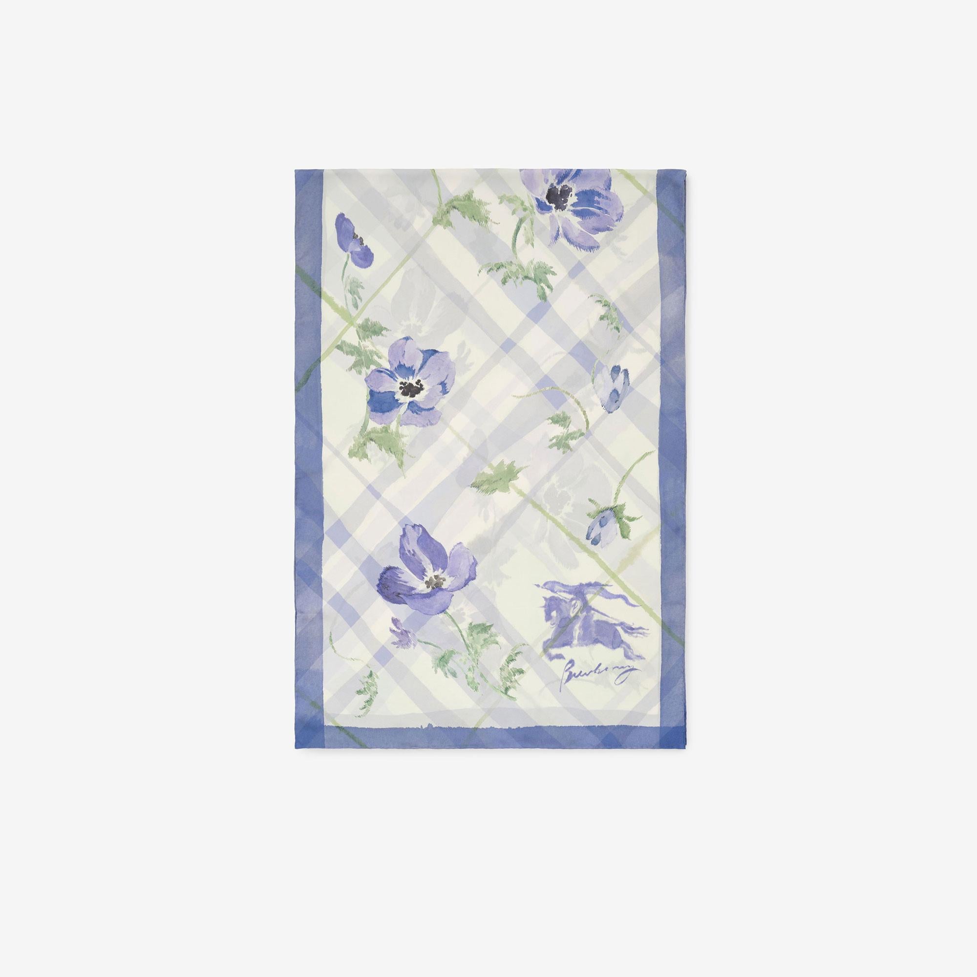 Burberry Wide Watercolour Check Silk Kadın Mavi Eşarp
