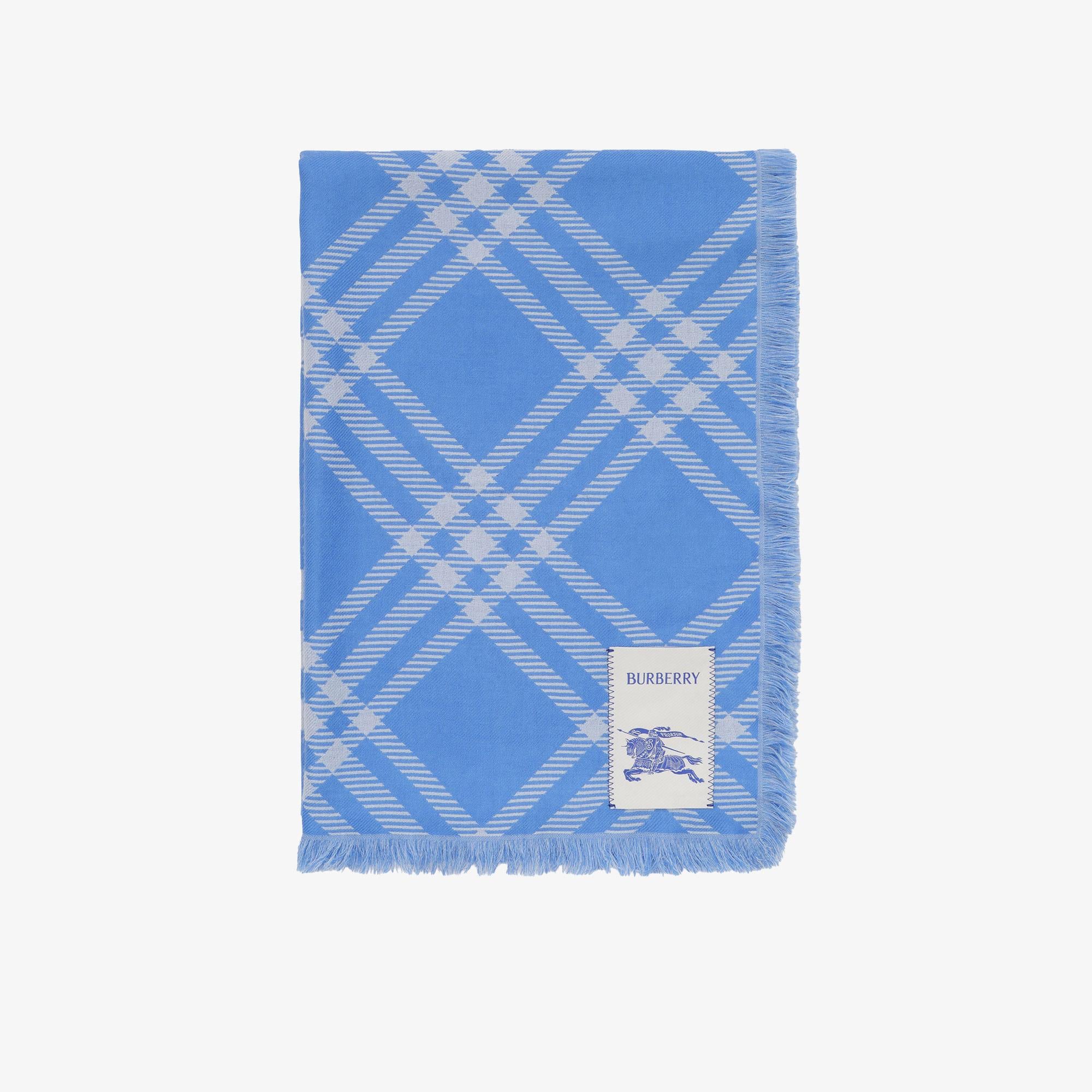 Burberry Wide Check Wool Silk Kadın Mavi Atkı