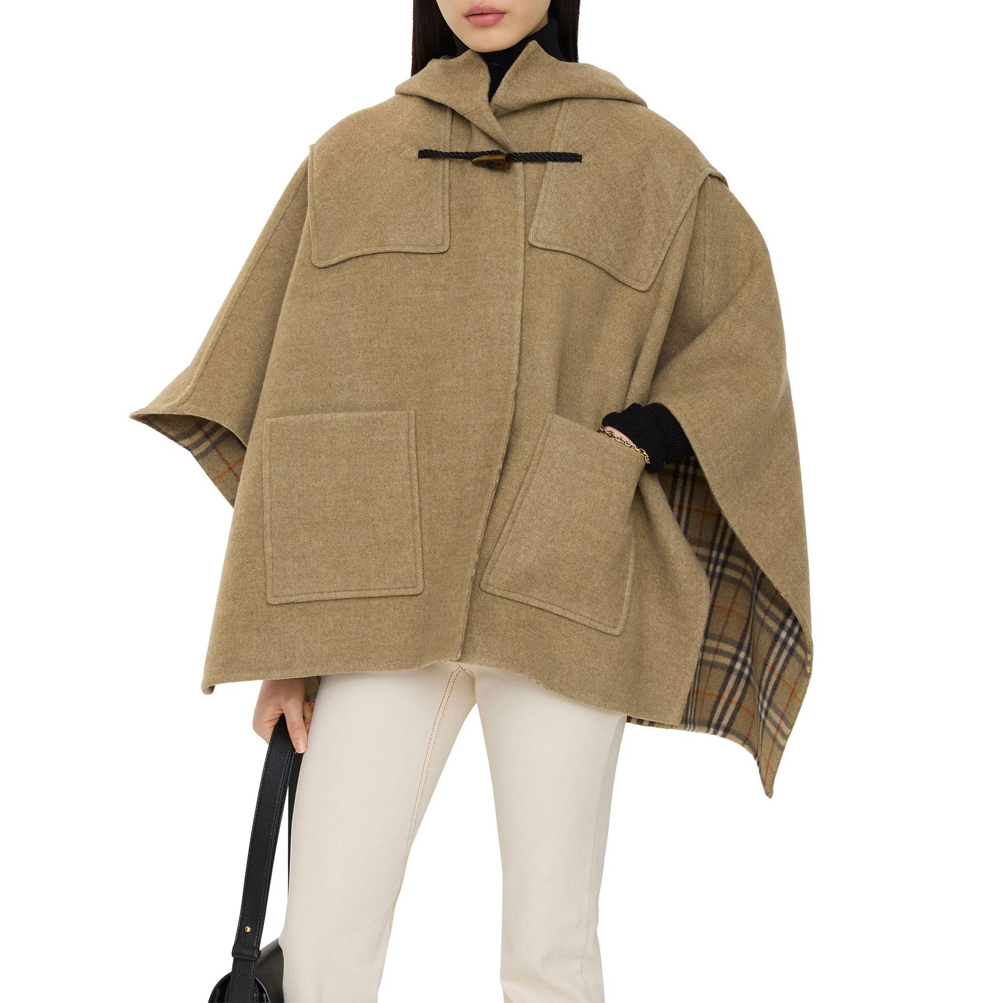 Burberry Wool Duffle Cape Kadın Haki Panço
