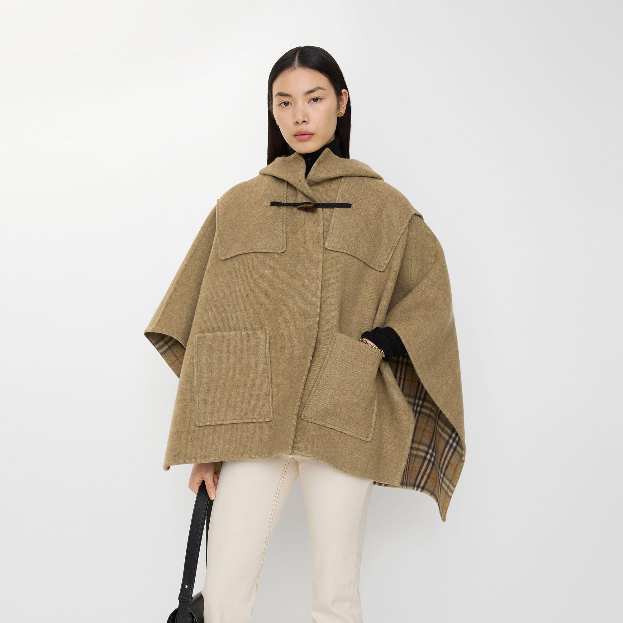 Burberry Wool Duffle Cape Kadın Haki Panço