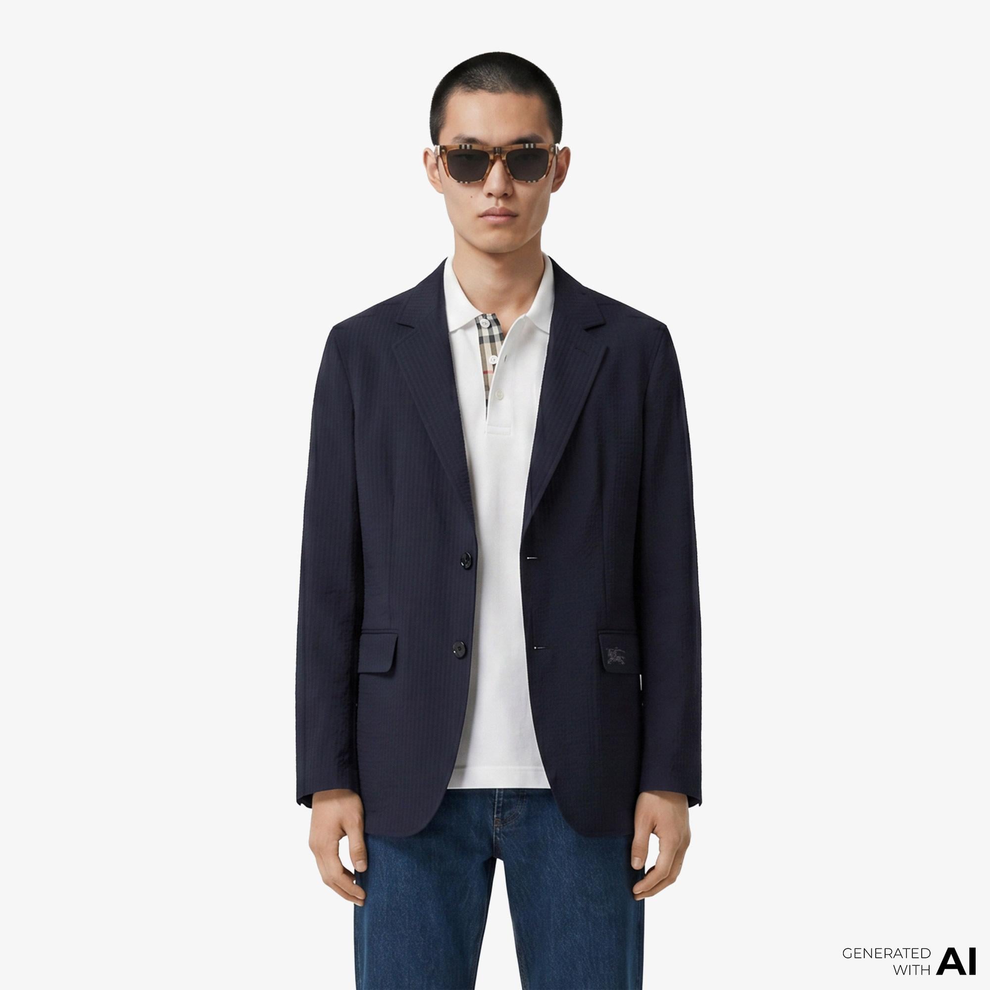 Burberry Erkek Lacivert Keten Ceket