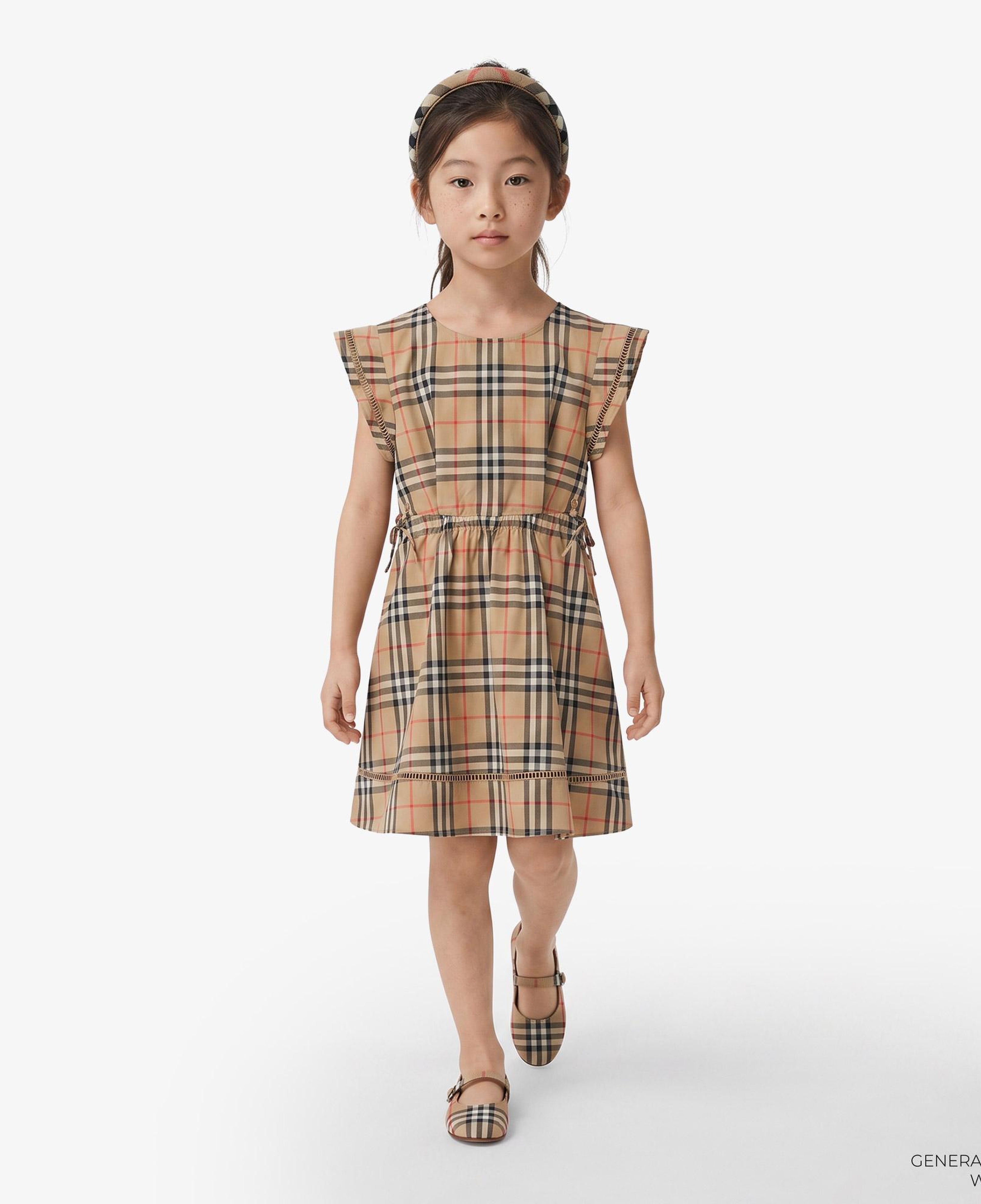 Burberry Check Cotton Çocuk Bej Elbise