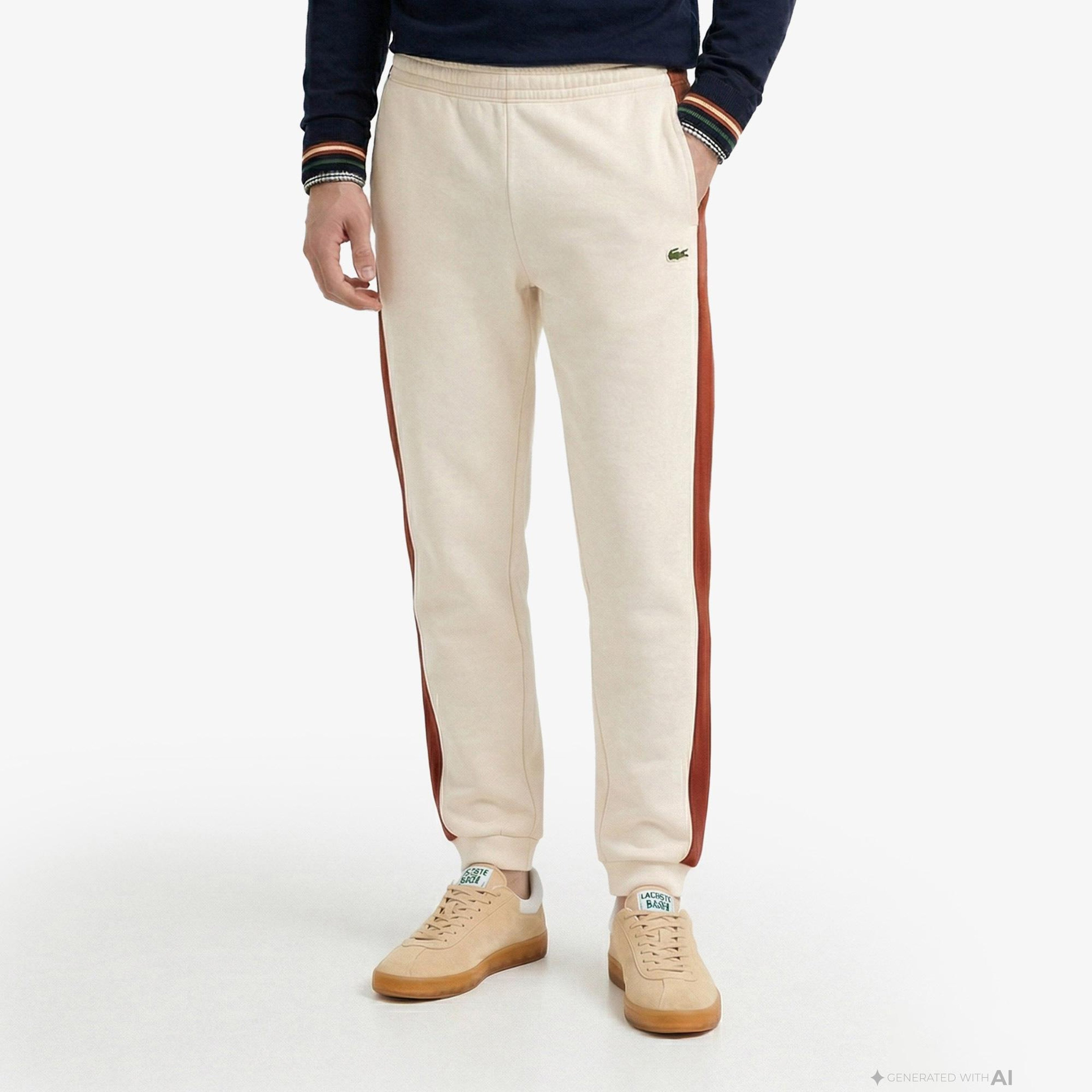 Erkek Tapered Fit Renk Bloklu Krem Eşofman Altı
