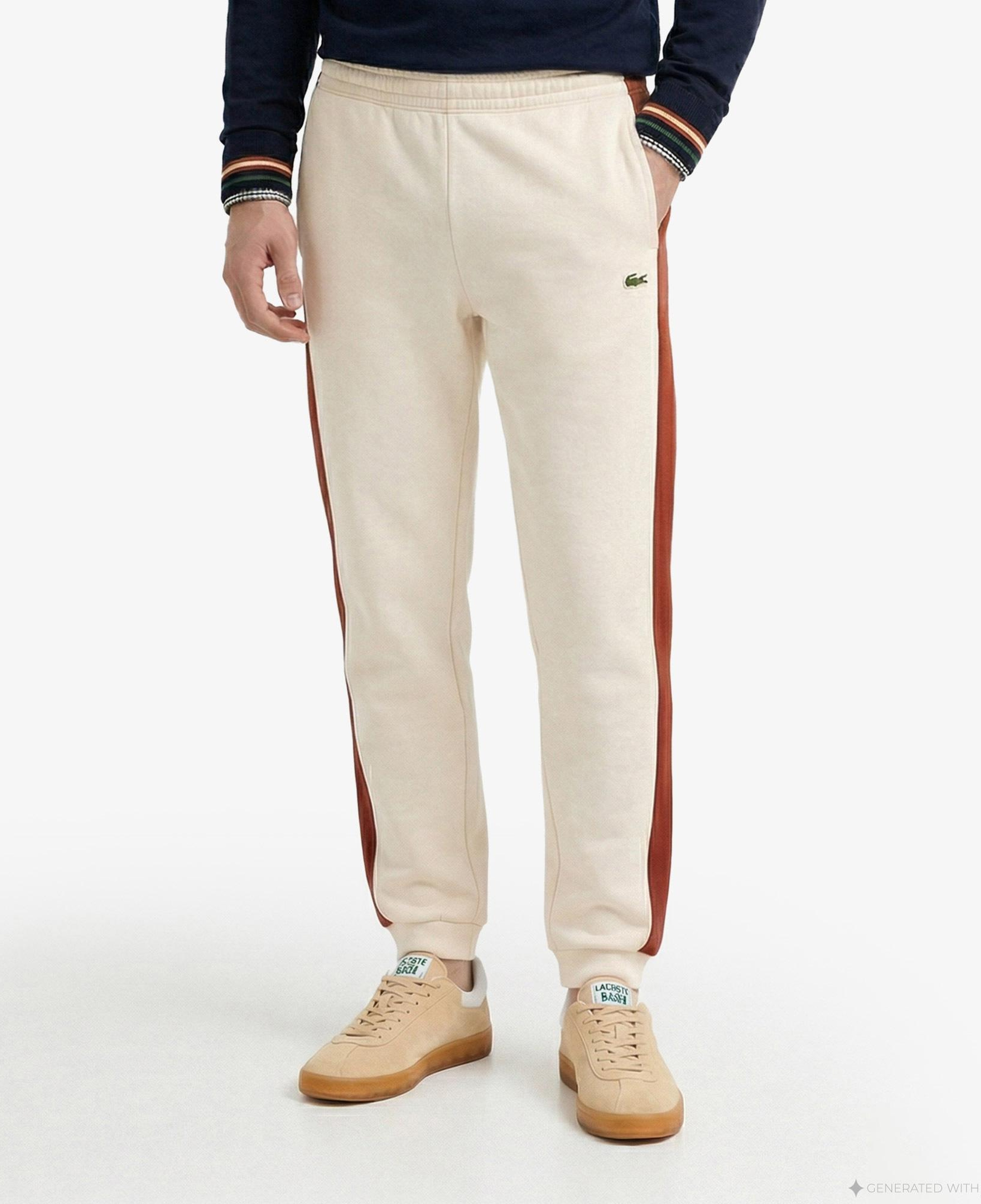 Erkek Tapered Fit Renk Bloklu Krem Eşofman Altı