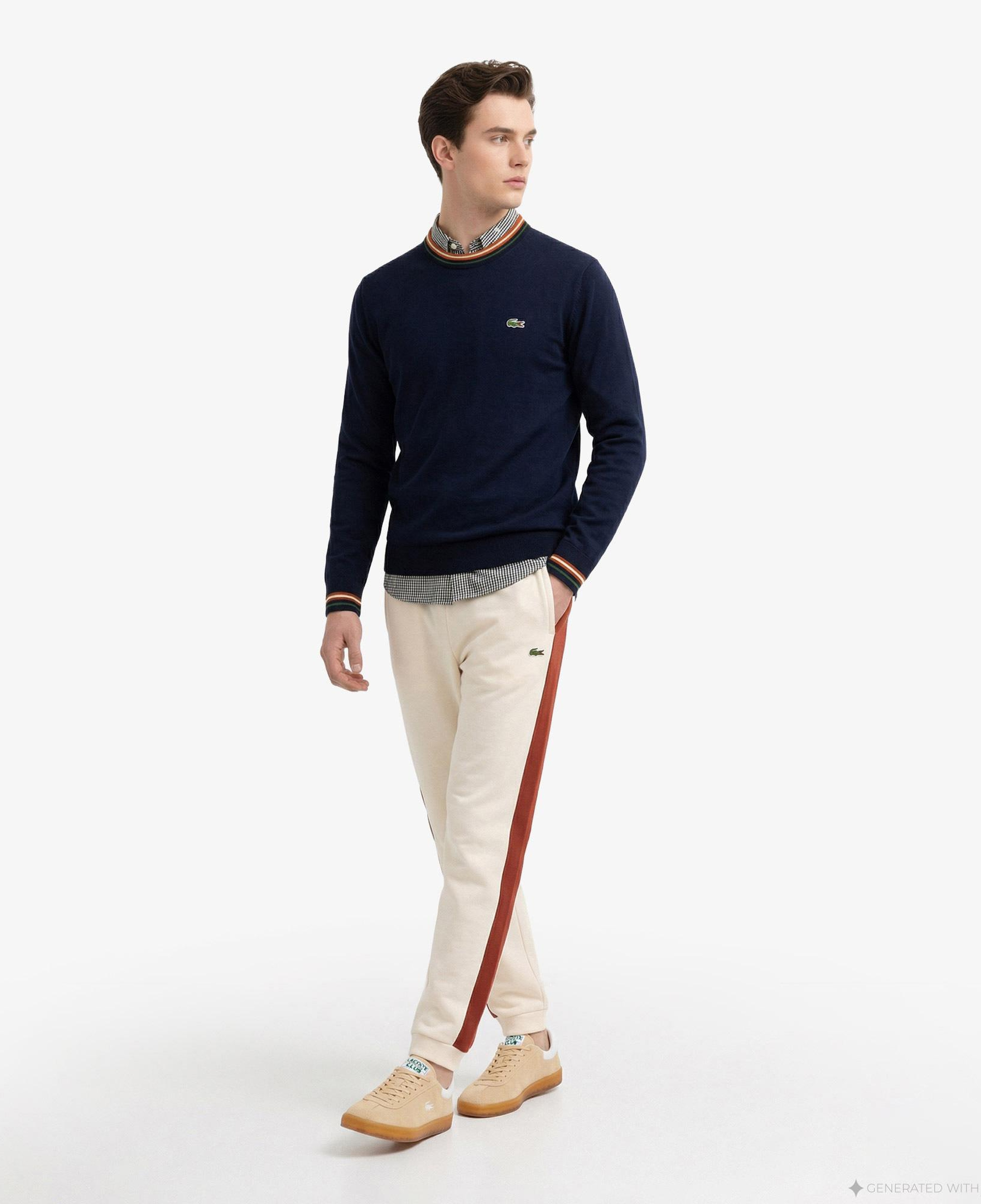 Erkek Tapered Fit Renk Bloklu Krem Eşofman Altı