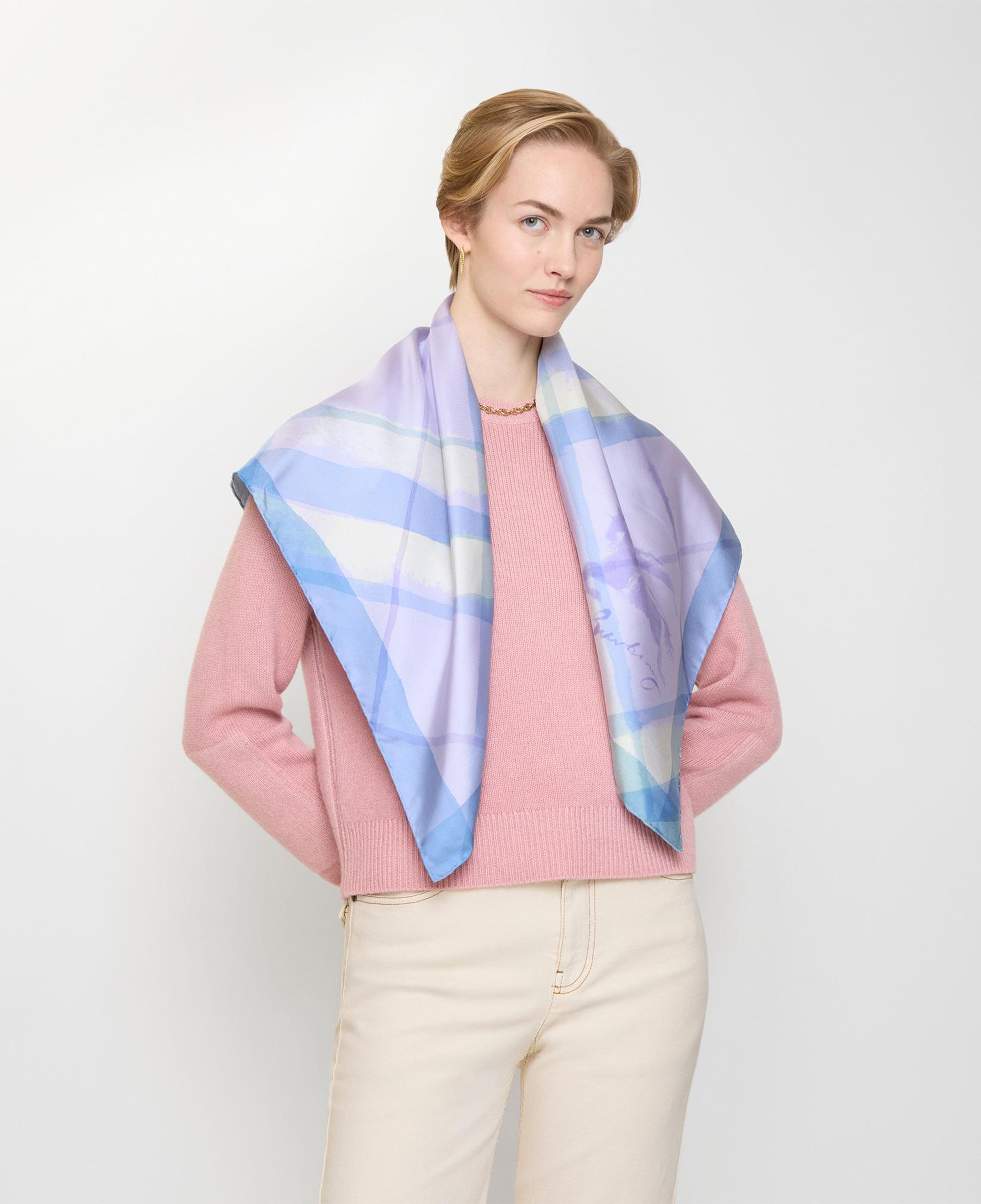 Burberry 90X90 Check Kadın Mor Eşarp