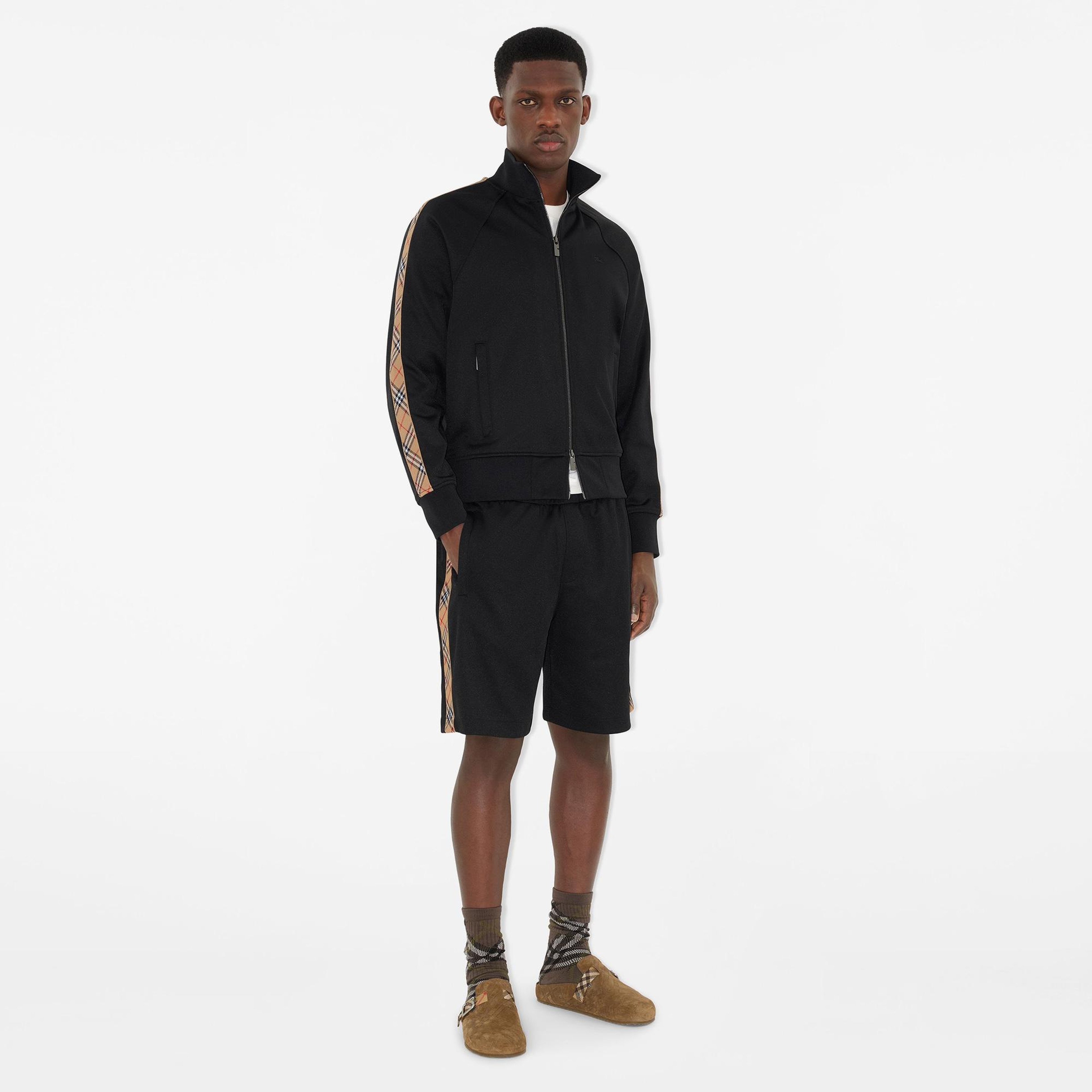 Burberry Check Trim Cotton Blend Track Erkek Siyah Sweatshirt