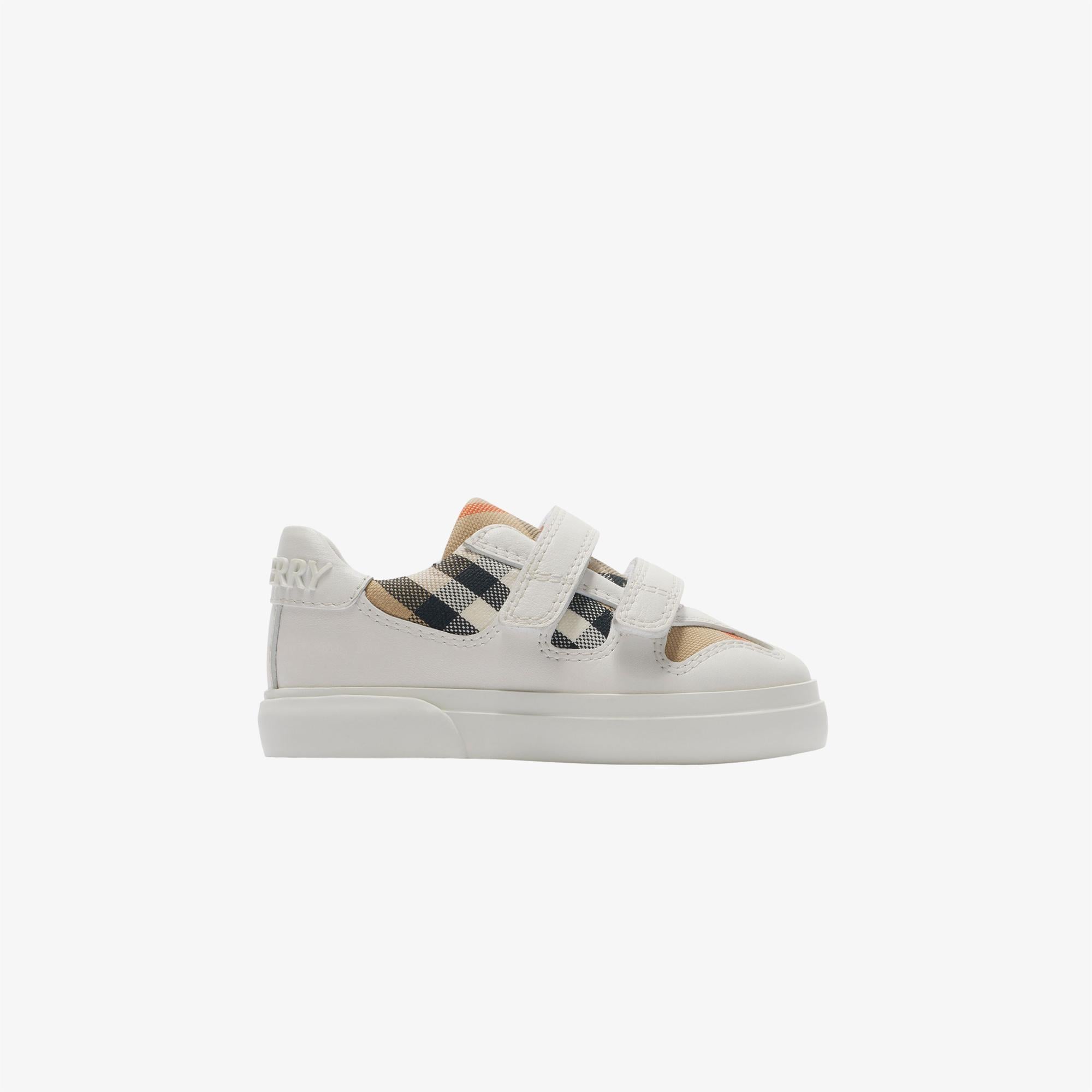 Burberry Check Pamuk ve Deri Çocuk Beyaz Sneaker