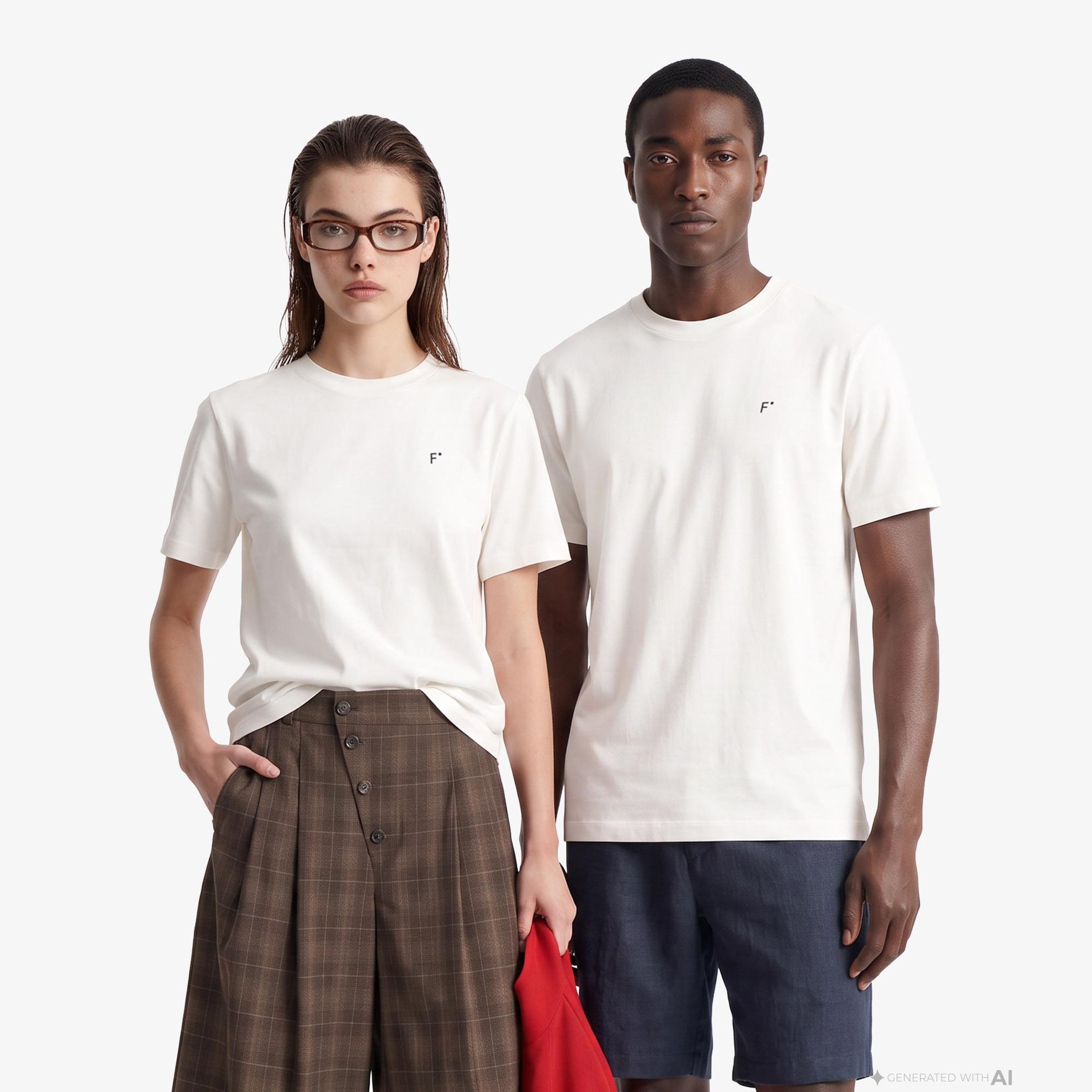 FashFed F İkonlu Unisex Krem Rengi T-Shirt