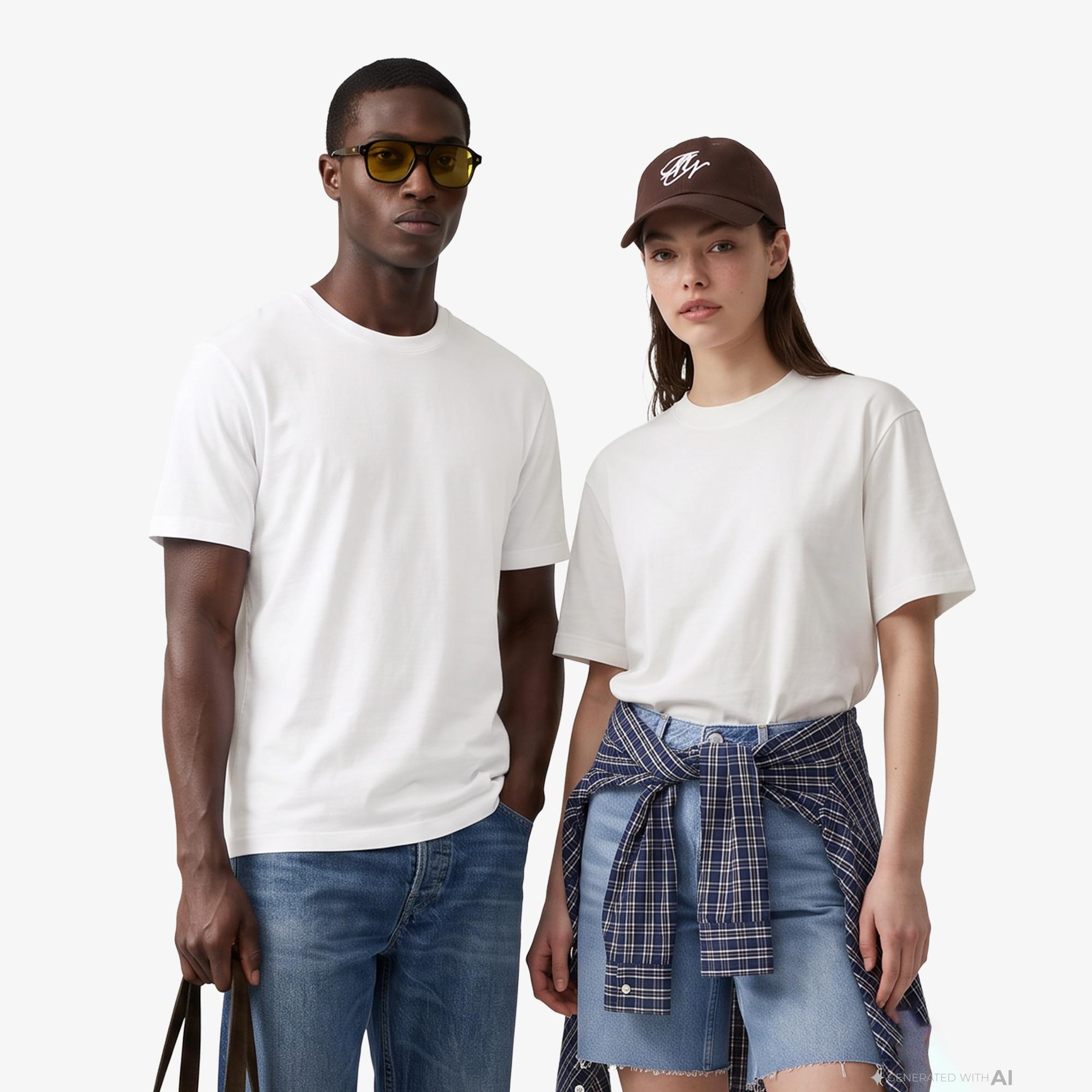 FashFed Basic Unisex Krem Rengi T-Shirt