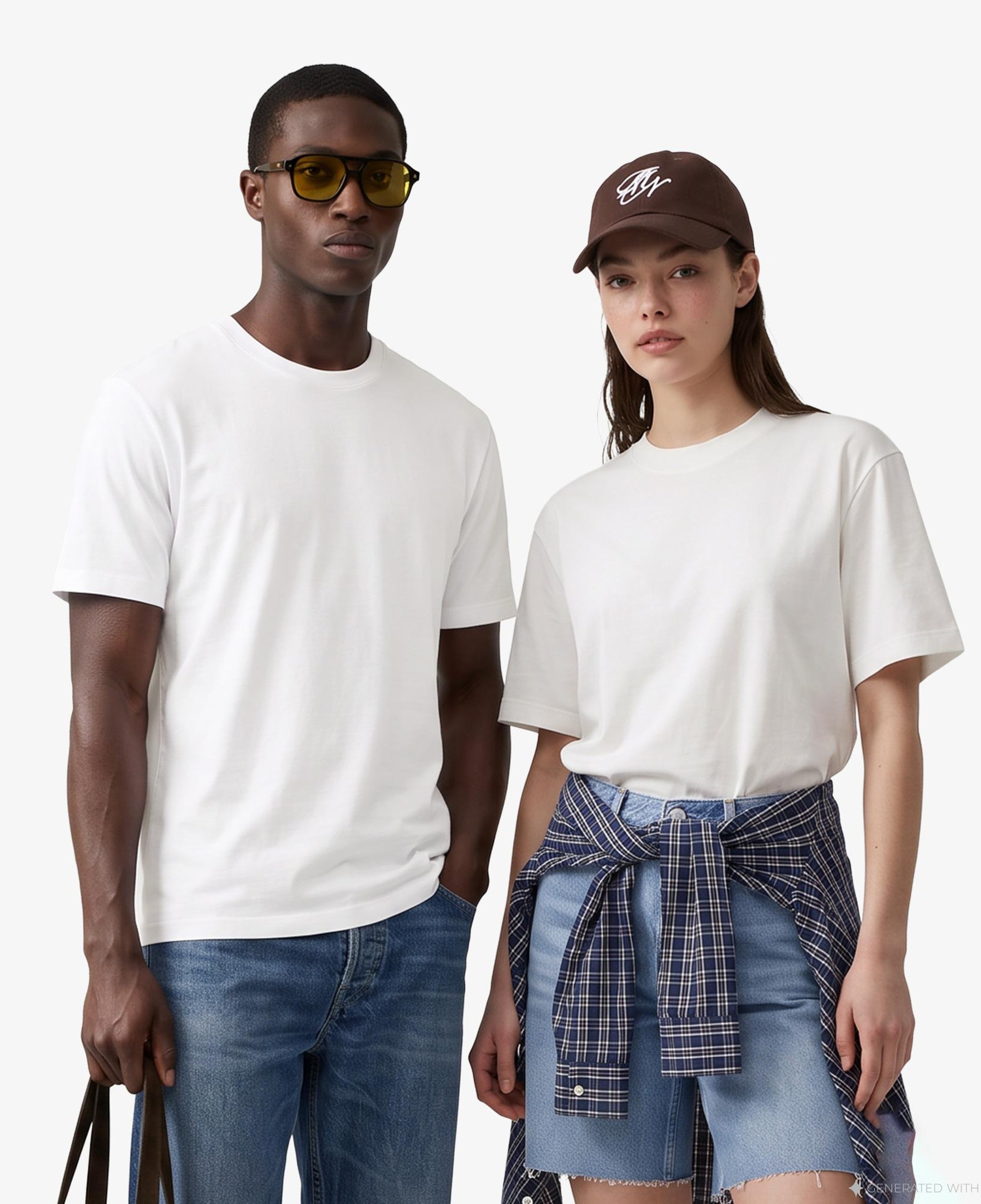 FashFed Basic Unisex Krem Rengi T-Shirt