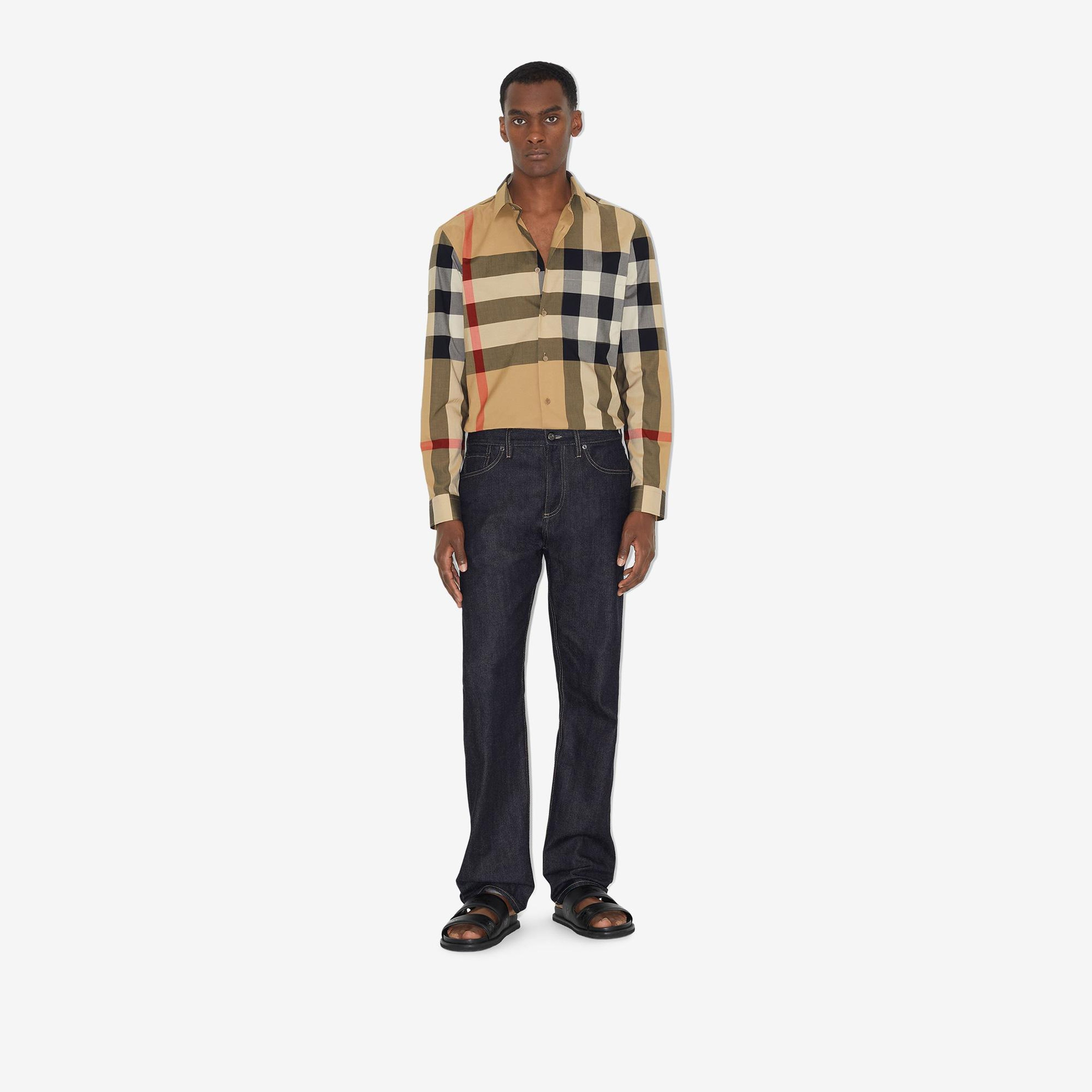 Burberry Check Pamuklu Erkek Bej Gömlek