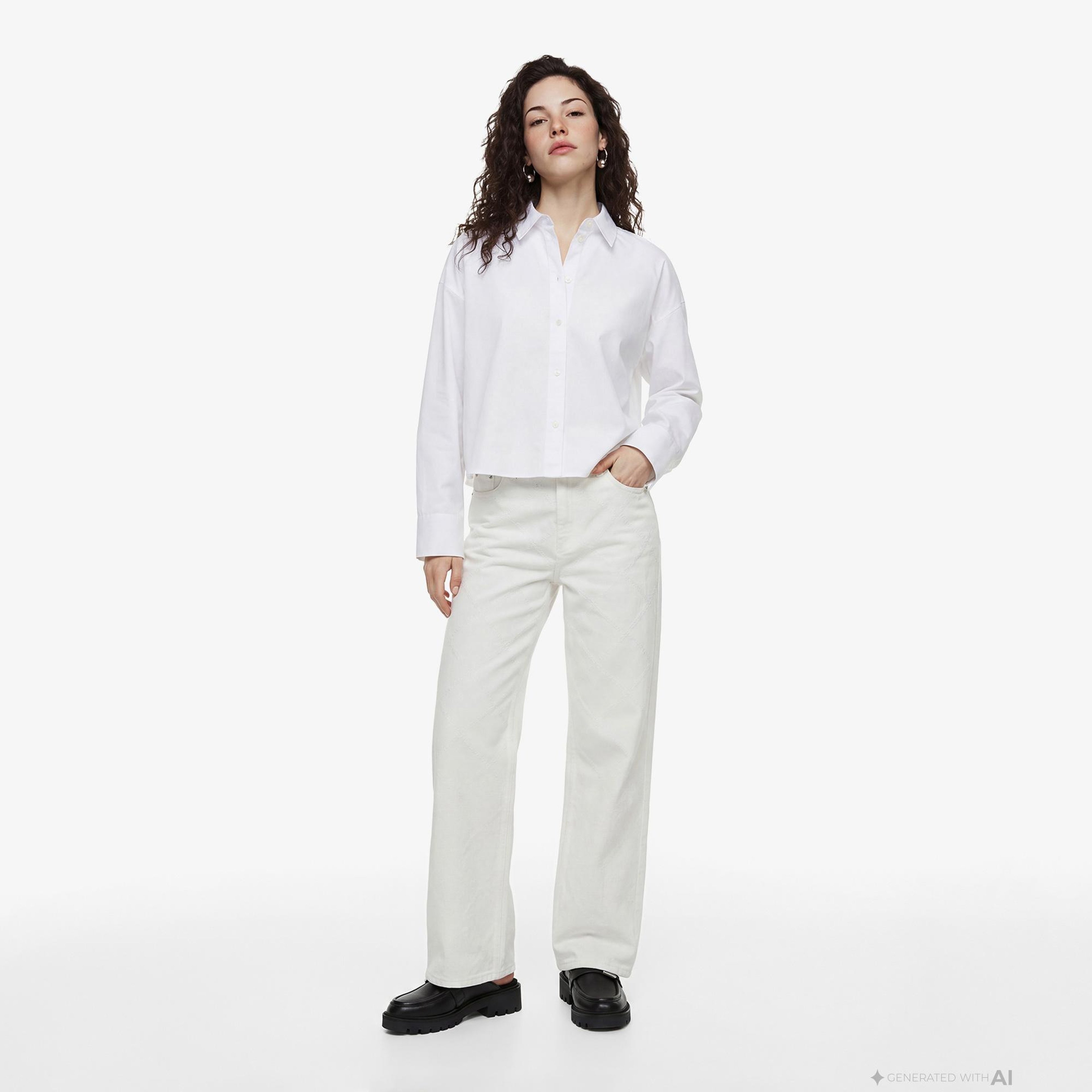 Calvin Klein Solid Boxy Cropped Kadın Beyaz Gömlek