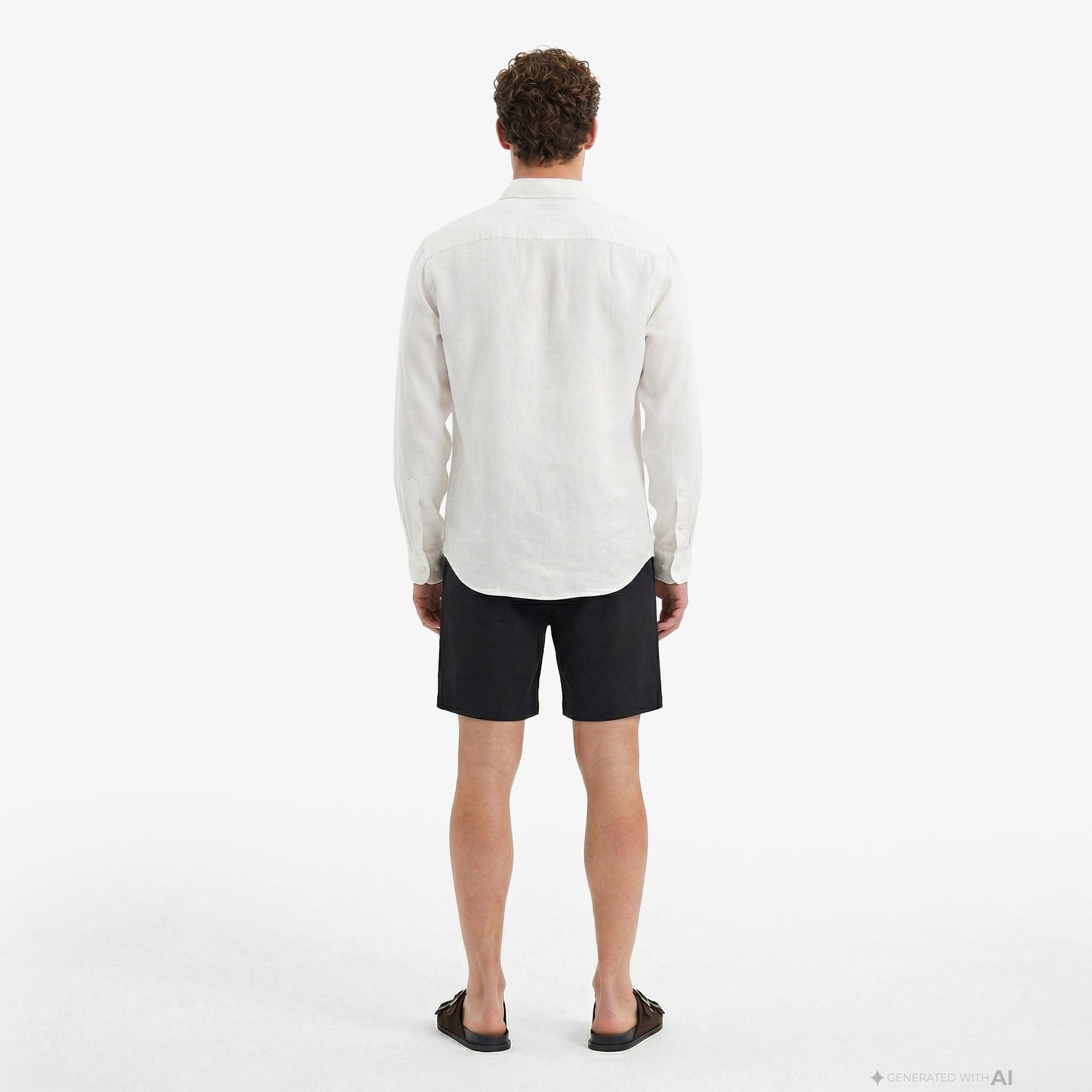 Calvin Klein Solid Casual Classic Erkek Beyaz Keten Gömlek